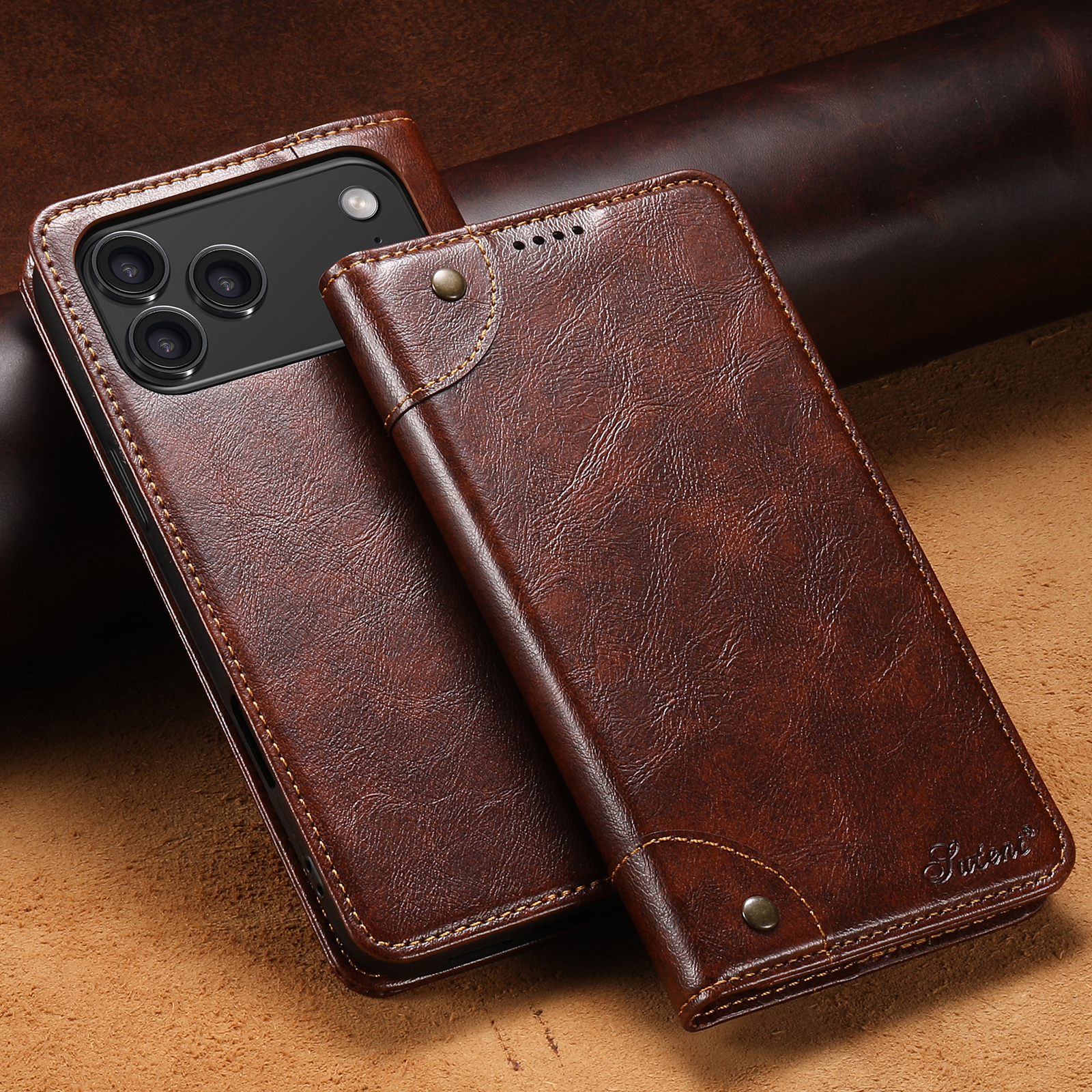 SUTENI BLK Phone Case Faux Leather Card Holder Stand Wallet Magnet Flip Cover For iPhone 17 Pro Max 16 Plus 15 14 13 12