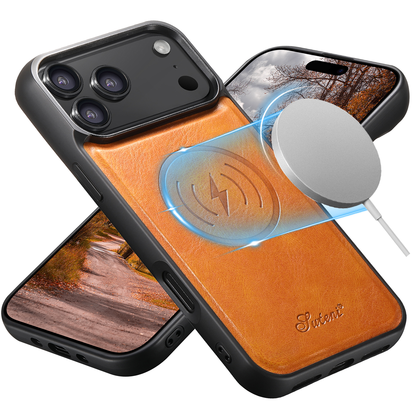 SUTENI H15DK Luxury Faux Leather Oil Wax Phone Case For iPhone 17 Pro Max 16 Plus 15 14 13 12