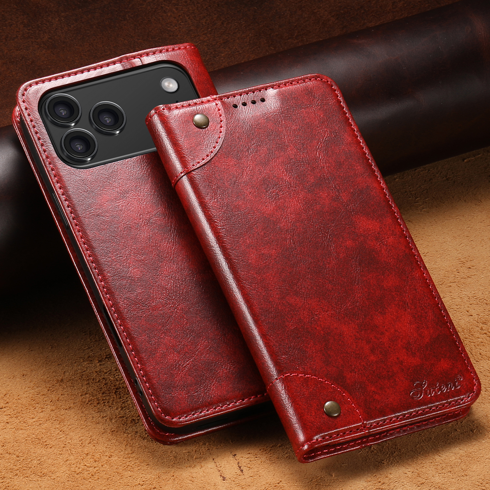 SUTENI BLK Phone Case Faux Leather Card Holder Stand Wallet Magnet Flip Cover For iPhone 17 Pro Max 16 Plus 15 14 13 12
