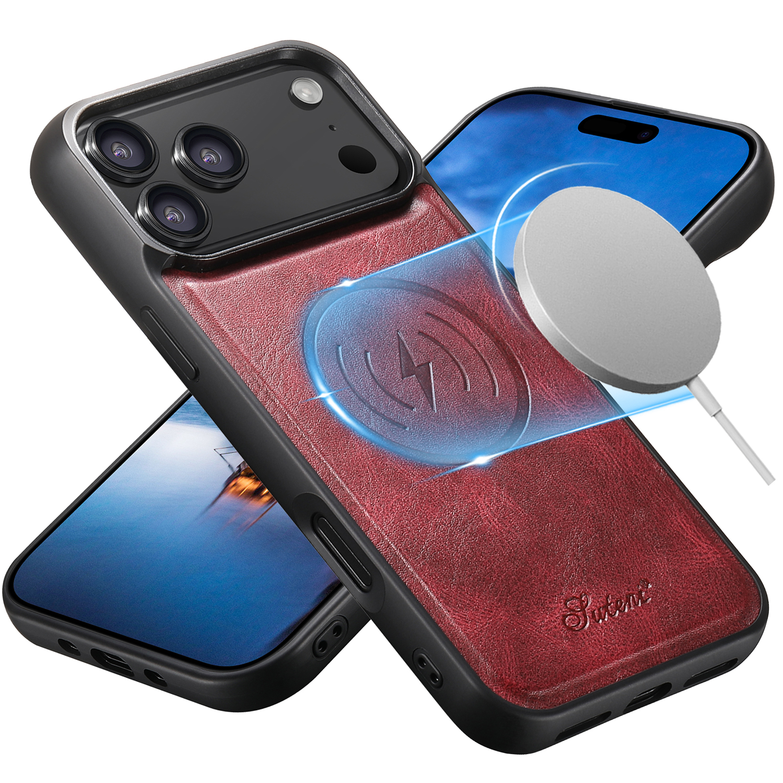 SUTENI H15DK Luxury Faux Leather Oil Wax Phone Case For iPhone 17 Pro Max 16 Plus 15 14 13 12
