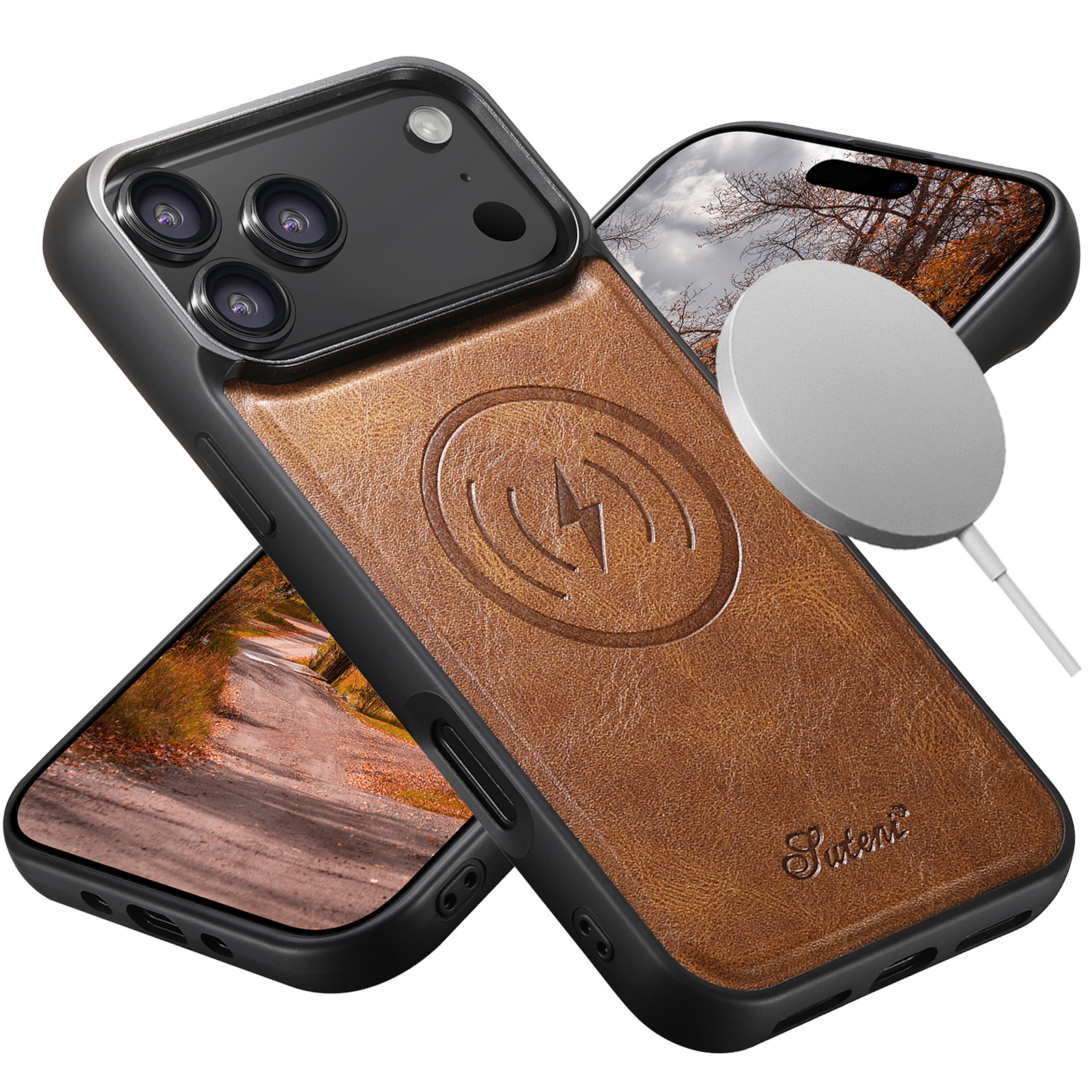 SUTENI H15DK Luxury Faux Leather Oil Wax Phone Case For iPhone 17 Pro Max 16 Plus 15 14 13 12