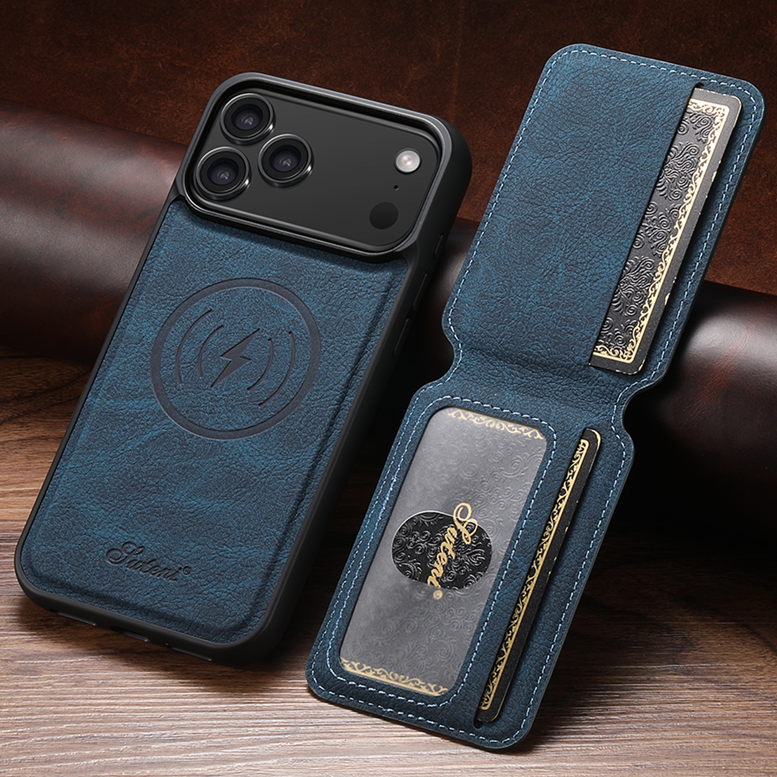 SUTENI H16 Wireless Charging Phone Case Magnet Card Holder Stand Faux Leather For iPhone 17 Pro Max 16 Plus 15 14 13 12