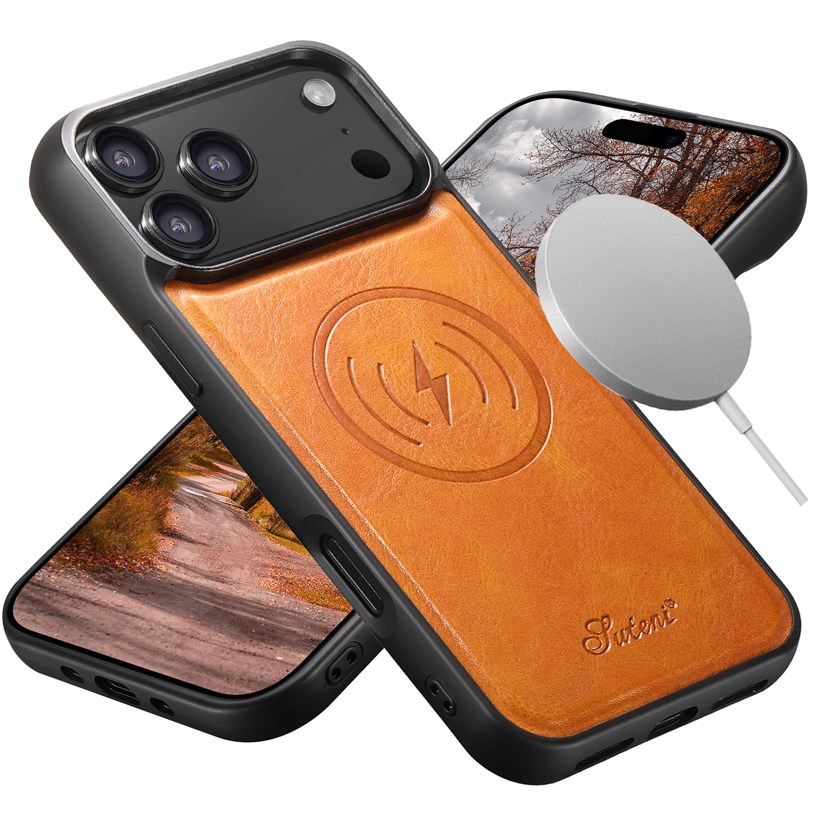 SUTENI H15DK Luxury Faux Leather Oil Wax Phone Case For iPhone 17 Pro Max 16 Plus 15 14 13 12
