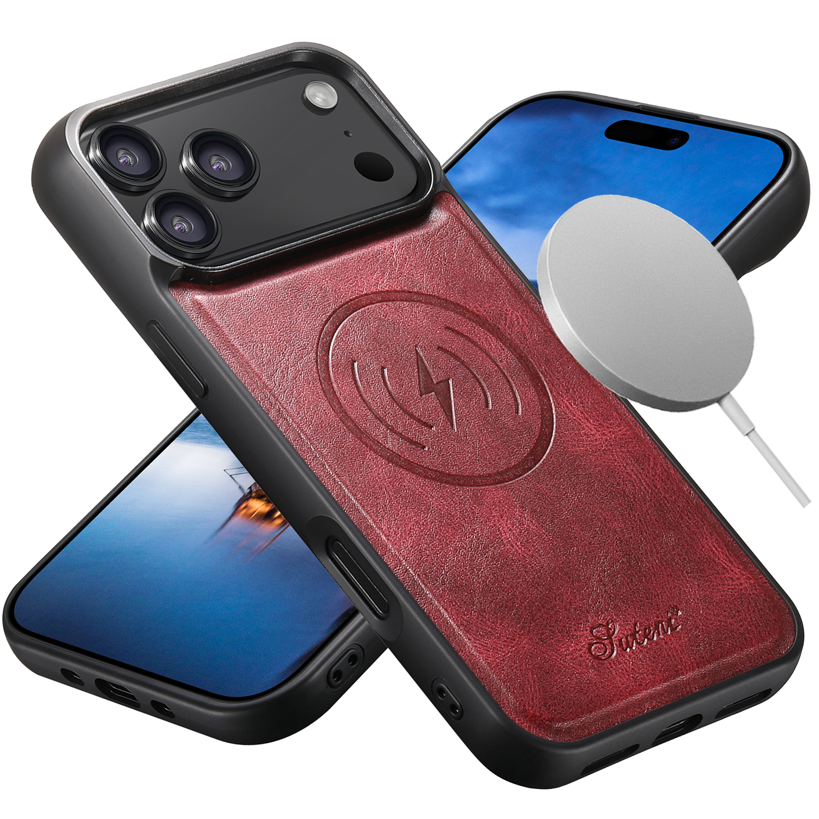 SUTENI H15DK Luxury Faux Leather Oil Wax Phone Case For iPhone 17 Pro Max 16 Plus 15 14 13 12