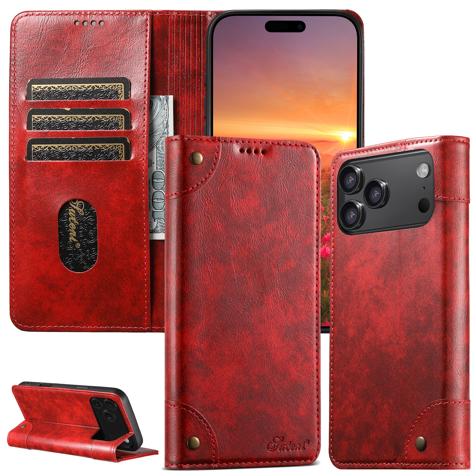 SUTENI BLK Phone Case Faux Leather Card Holder Stand Wallet Magnet Flip Cover For iPhone 17 Pro Max 16 Plus 15 14 13 12