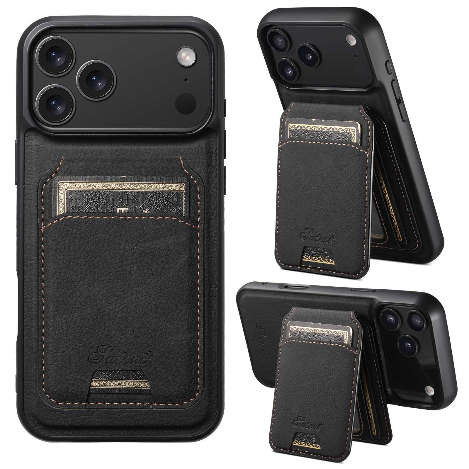 SUTENI H16 Wireless Charging Phone Case Magnet Card Holder Stand Faux Leather For iPhone 17 Pro Max 16 Plus 15 14 13 12