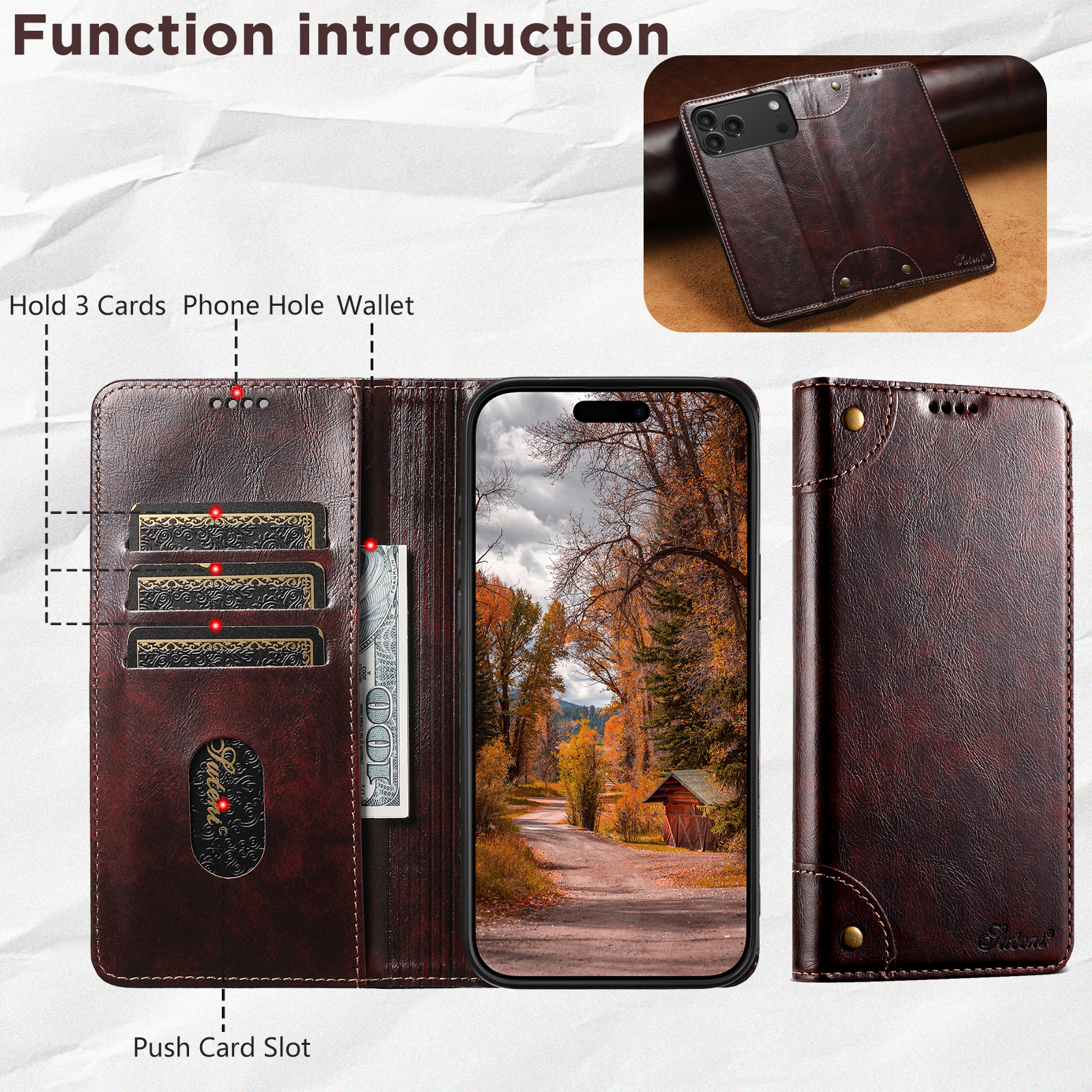 SUTENI BLK Phone Case Faux Leather Card Holder Stand Wallet Magnet Flip Cover For iPhone 17 Pro Max 16 Plus 15 14 13 12