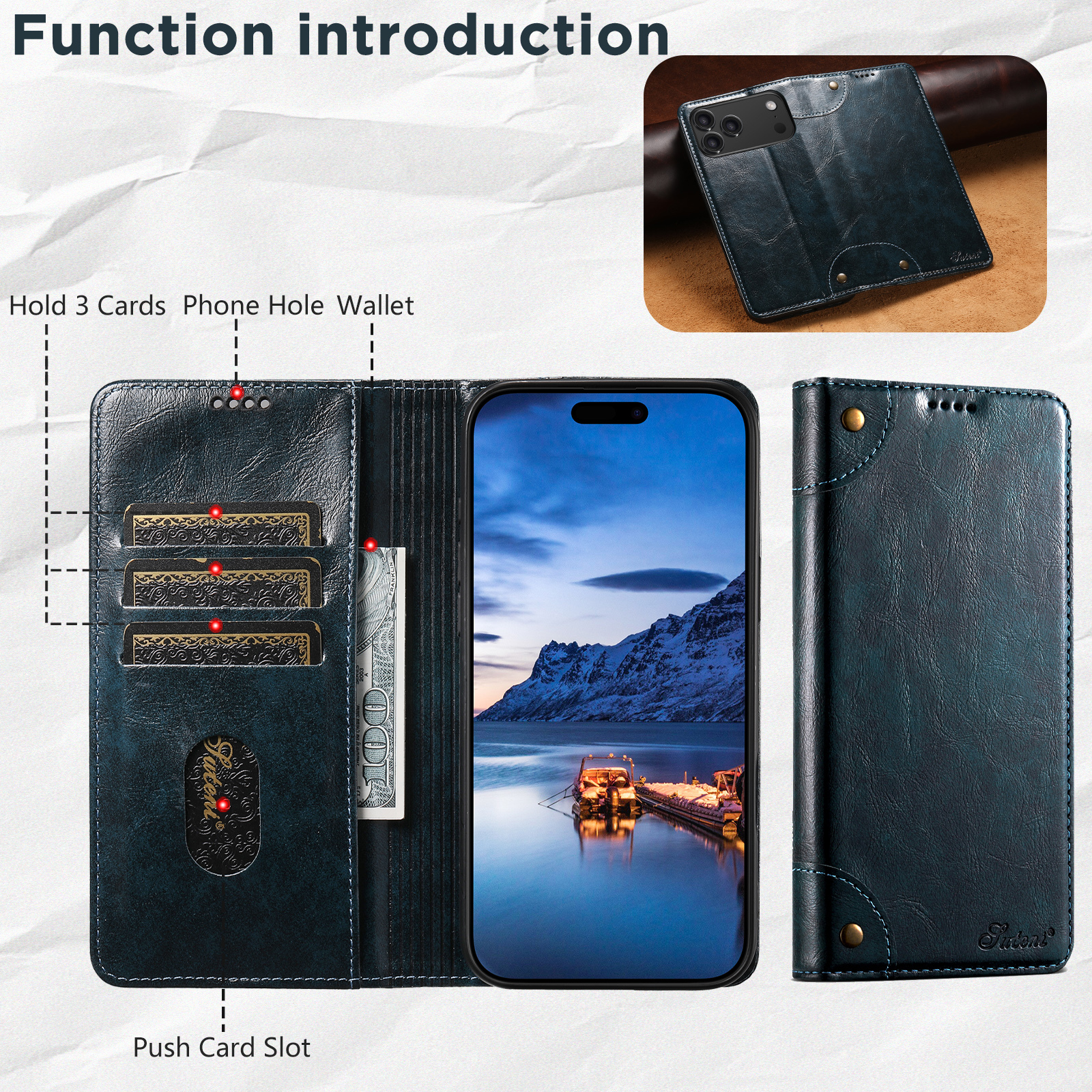 SUTENI BLK Phone Case Faux Leather Card Holder Stand Wallet Magnet Flip Cover For iPhone 17 Pro Max 16 Plus 15 14 13 12