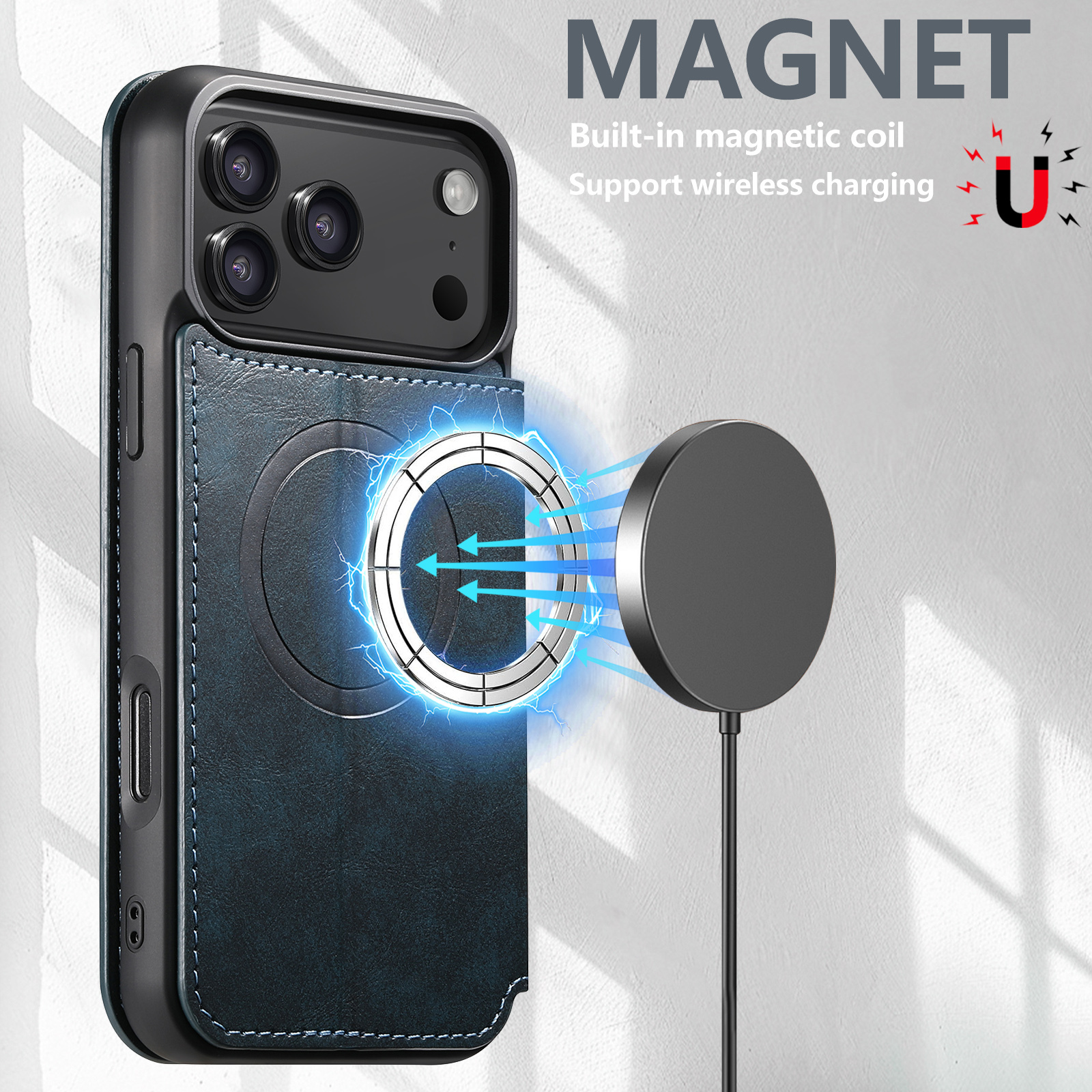 SUTENI J05 Faux Leather Wireless Charging  Card Holder Stand Wallet Magnetic buckle Phone Case For iPhone 17 Pro Max 16 Plus 15 14 13 12