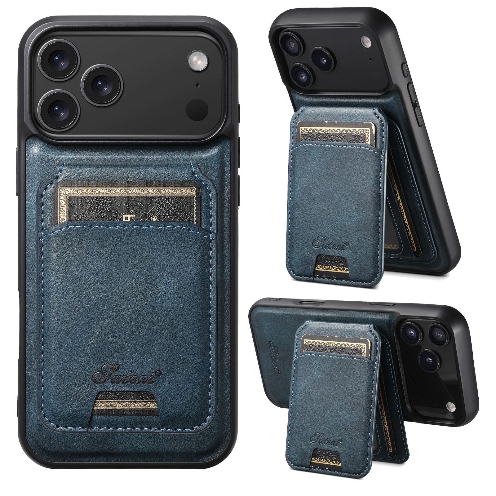 SUTENI H15 Wireless Charging Faux Leather Magnet Card Holder Stand Picture frame Phone Case For iPhone 17 Pro Max 16 Plus 15 14 13 12