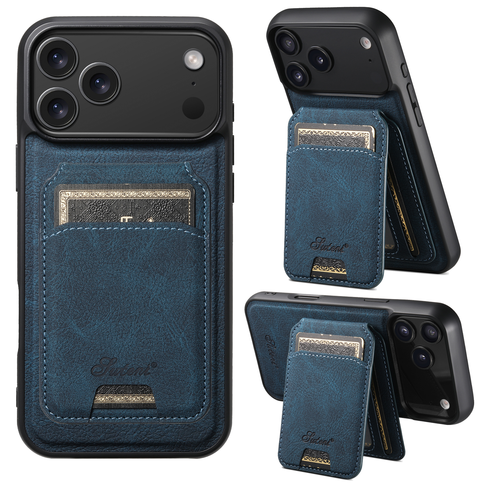SUTENI H16 Wireless Charging Phone Case Magnet Card Holder Stand Faux Leather For iPhone 17 Pro Max 16 Plus 15 14 13 12