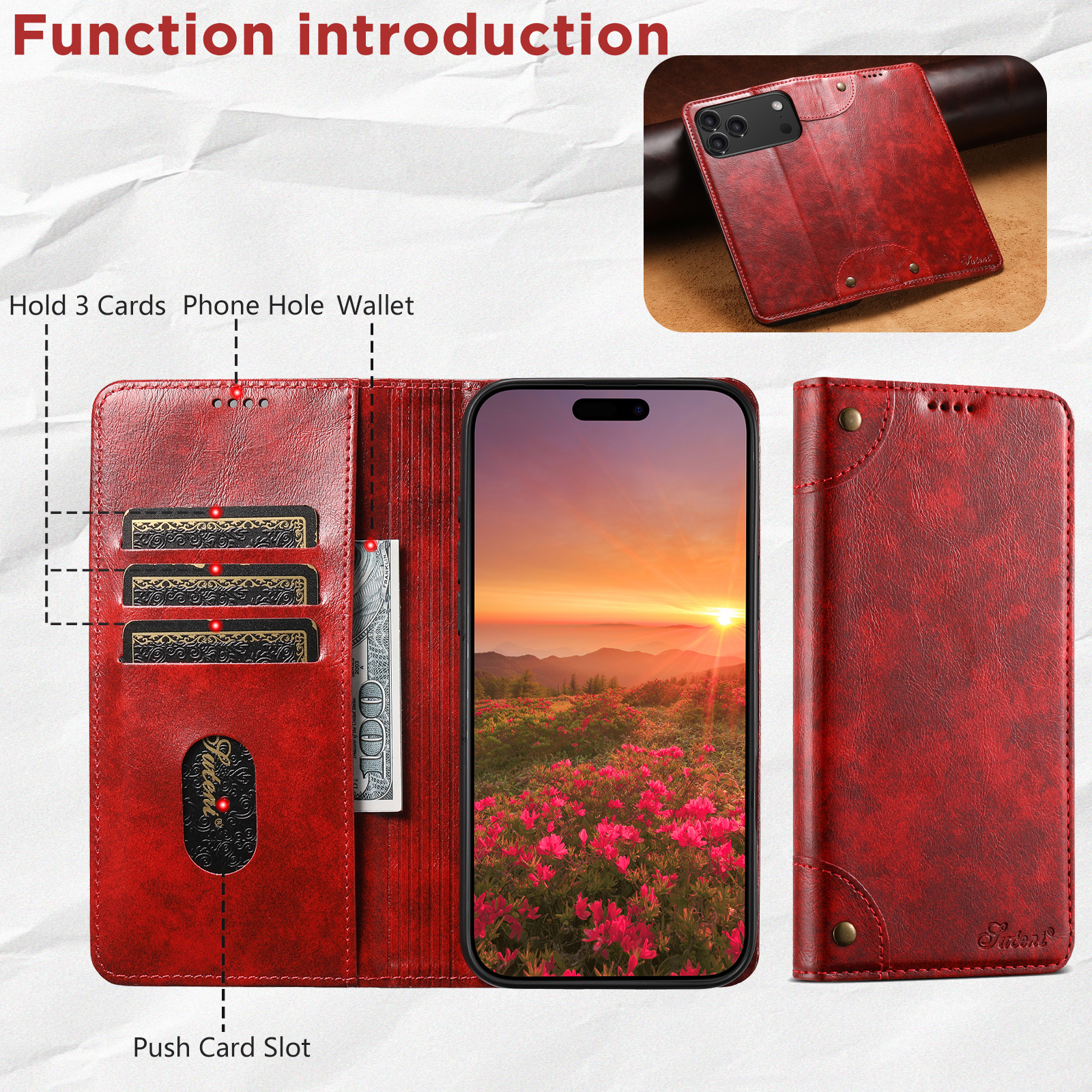 SUTENI BLK Phone Case Faux Leather Card Holder Stand Wallet Magnet Flip Cover For iPhone 17 Pro Max 16 Plus 15 14 13 12