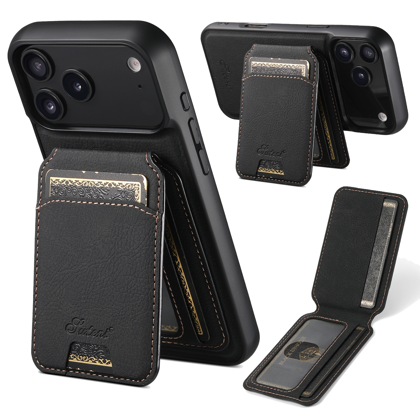 SUTENI H16 Wireless Charging Phone Case Magnet Card Holder Stand Faux Leather For iPhone 17 Pro Max 16 Plus 15 14 13 12