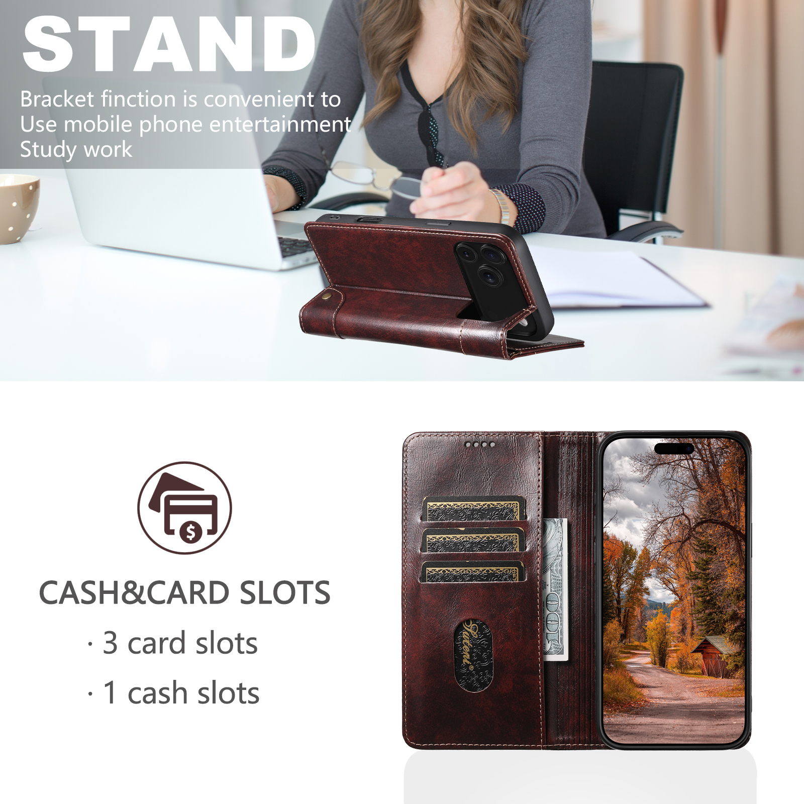 SUTENI BLK Phone Case Faux Leather Card Holder Stand Wallet Magnet Flip Cover For iPhone 17 Pro Max 16 Plus 15 14 13 12