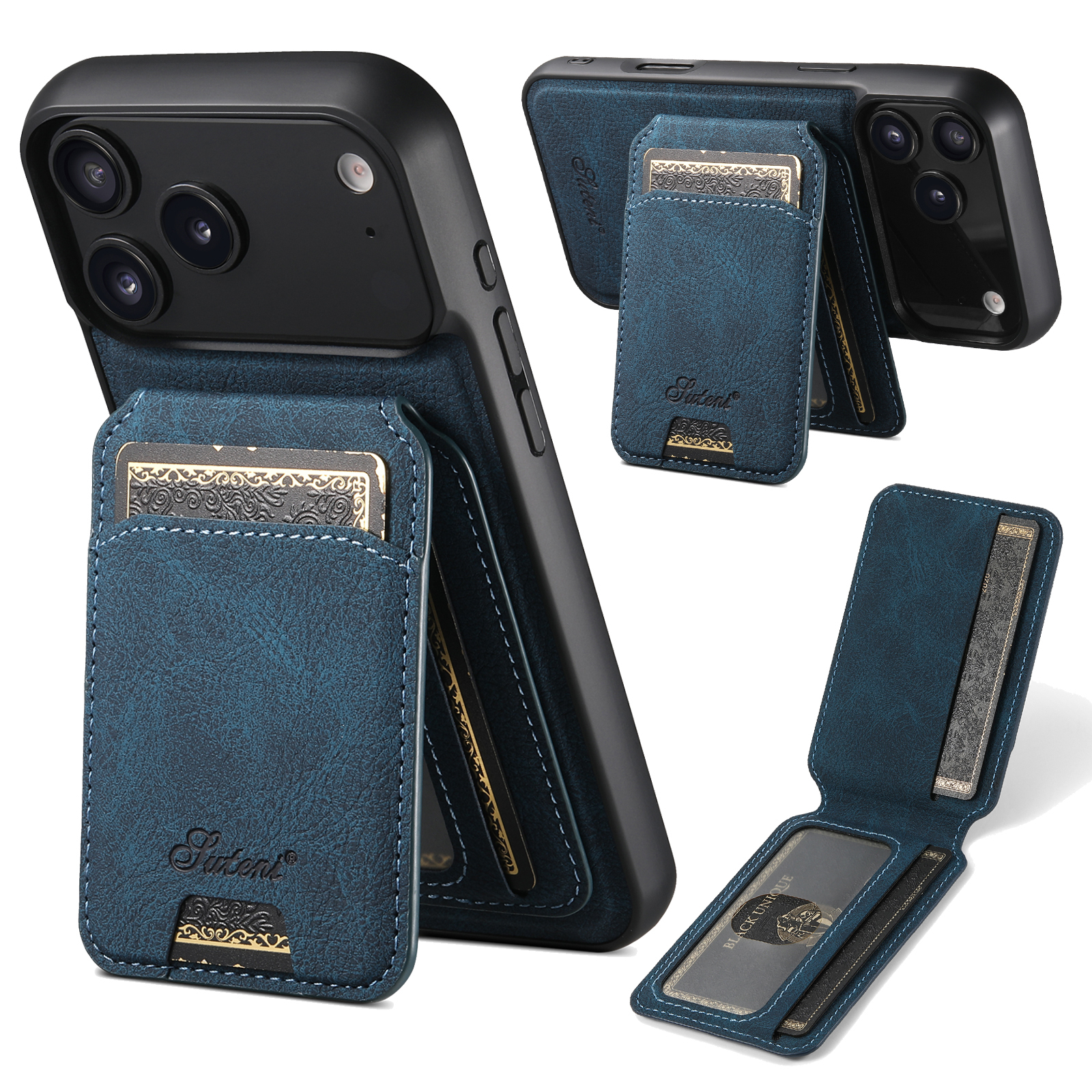 SUTENI H16 Wireless Charging Phone Case Magnet Card Holder Stand Faux Leather For iPhone 17 Pro Max 16 Plus 15 14 13 12