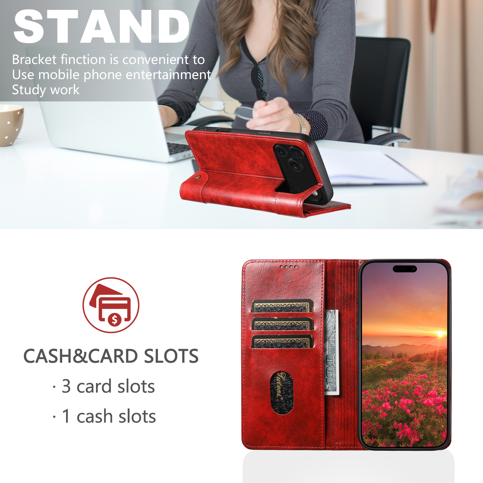 SUTENI BLK Phone Case Faux Leather Card Holder Stand Wallet Magnet Flip Cover For iPhone 17 Pro Max 16 Plus 15 14 13 12