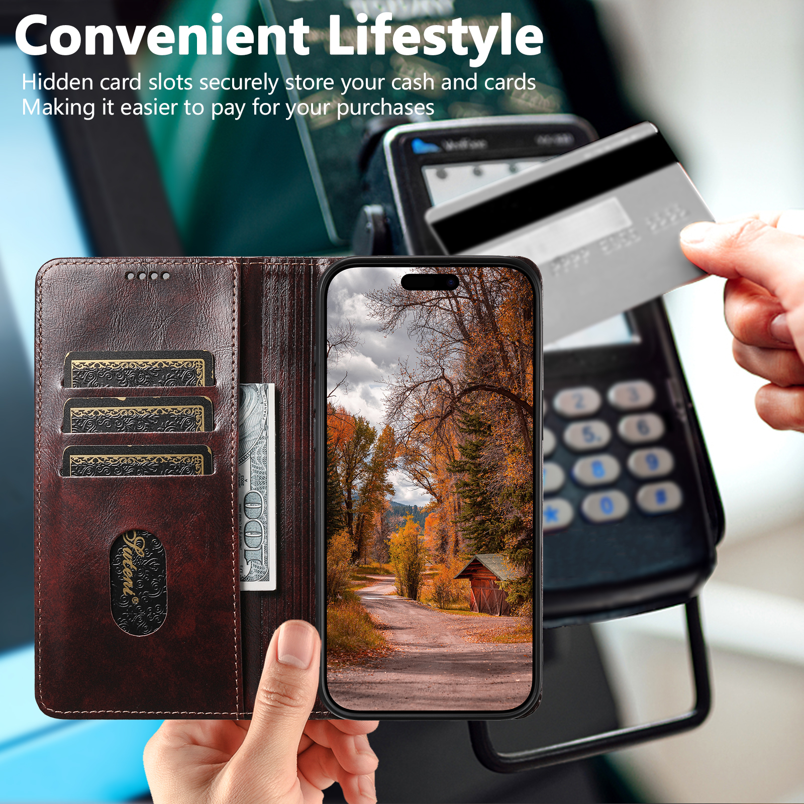 SUTENI BLK Phone Case Faux Leather Card Holder Stand Wallet Magnet Flip Cover For iPhone 17 Pro Max 16 Plus 15 14 13 12