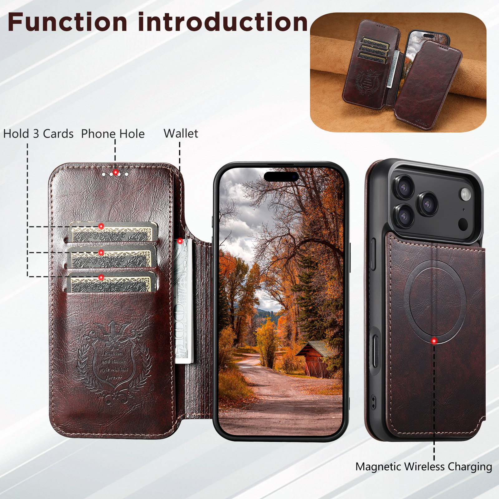 SUTENI J05 Faux Leather Wireless Charging  Card Holder Stand Wallet Magnetic buckle Phone Case For iPhone 17 Pro Max 16 Plus 15 14 13 12
