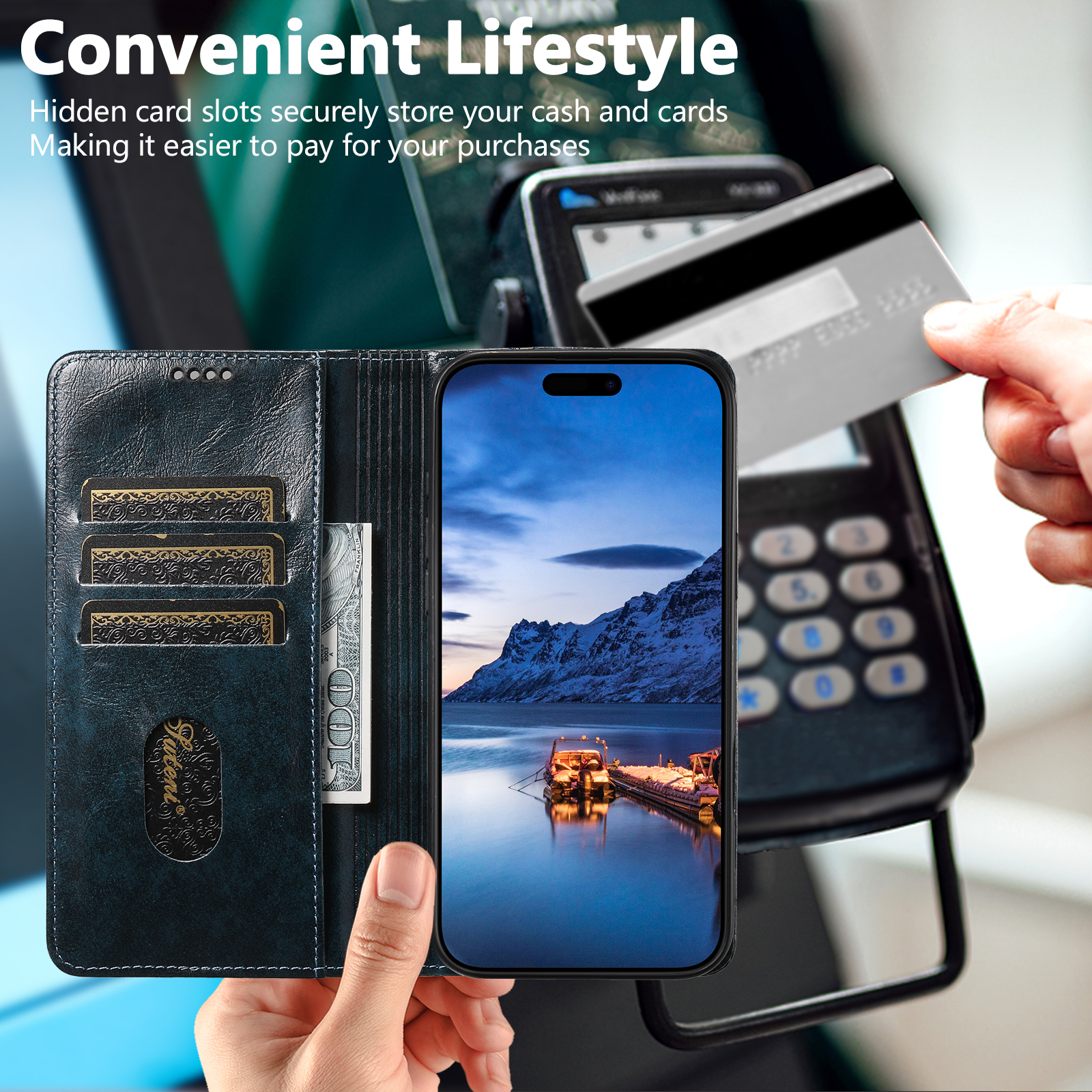 SUTENI BLK Phone Case Faux Leather Card Holder Stand Wallet Magnet Flip Cover For iPhone 17 Pro Max 16 Plus 15 14 13 12