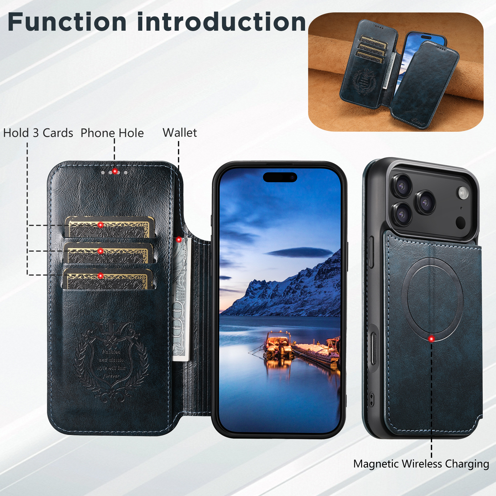 SUTENI J05 Faux Leather Wireless Charging  Card Holder Stand Wallet Magnetic buckle Phone Case For iPhone 17 Pro Max 16 Plus 15 14 13 12