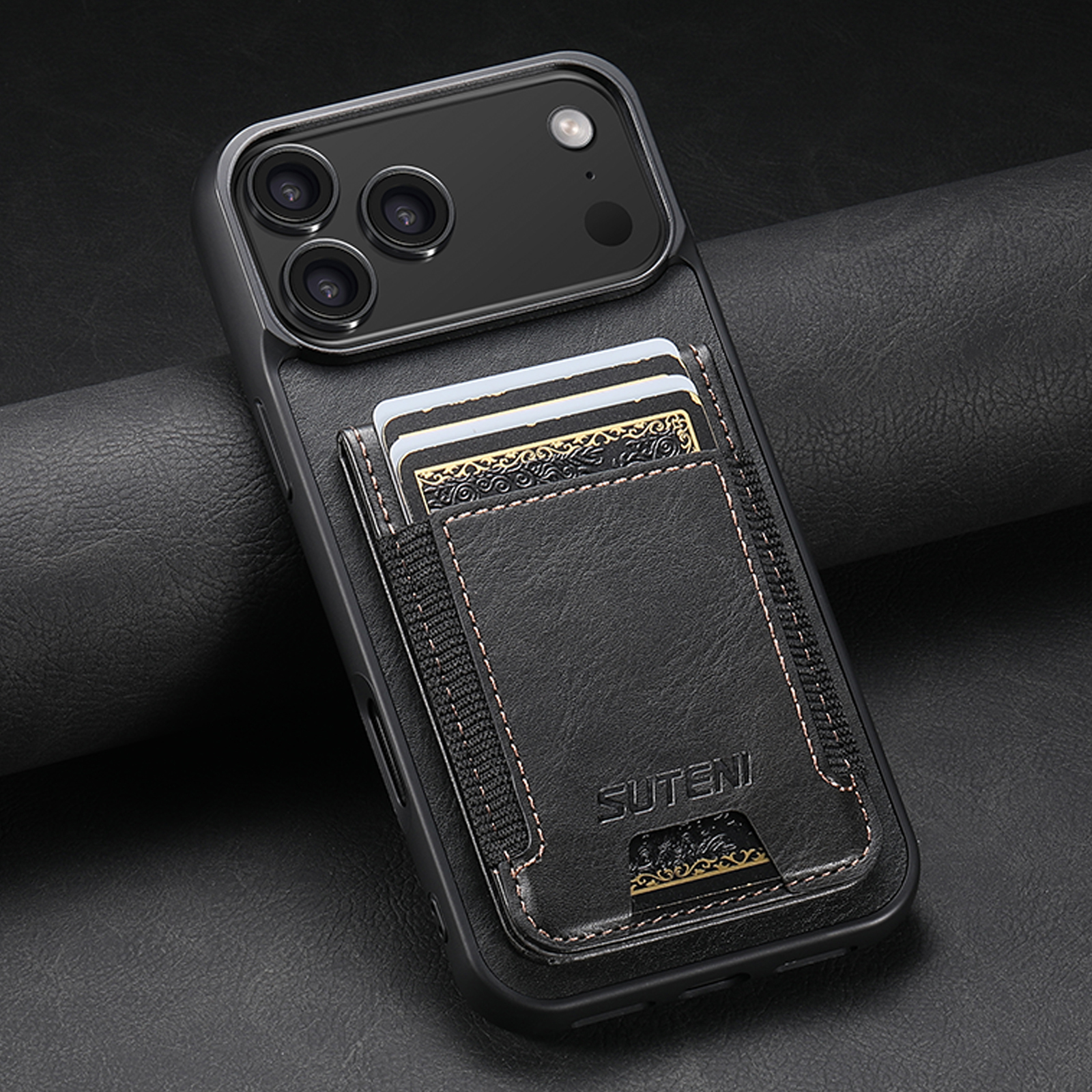 SUTENI H03YL Card Holder Phone Case Luxury Faux Leather Stand For iPhone 17 Pro Max 16 Plus 15 14 13 12