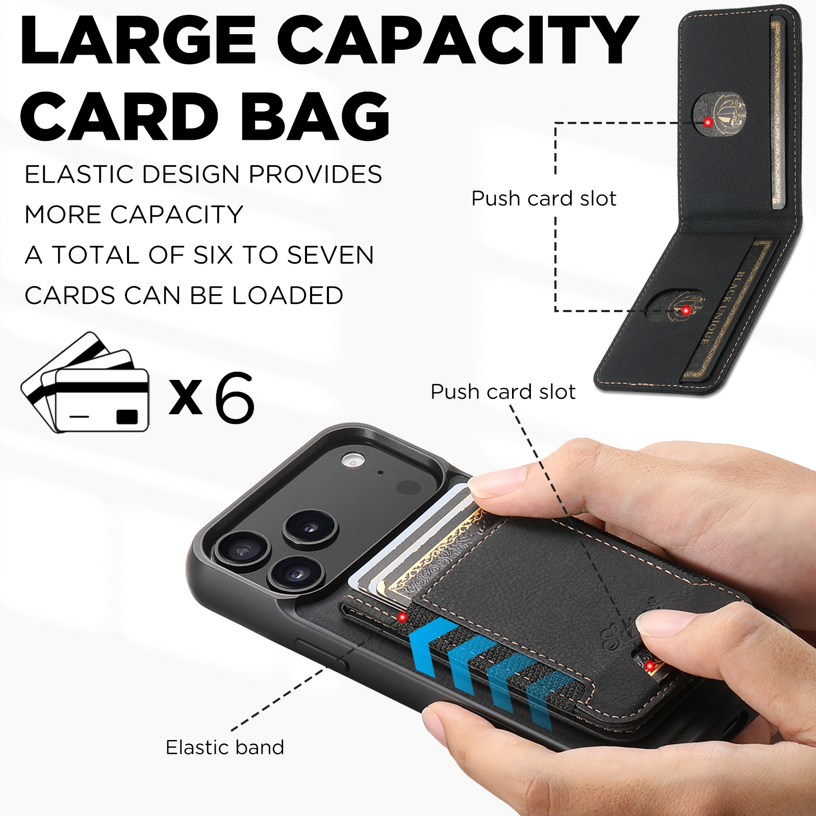 SUTENI H17LZ Magnet Wireless Charging Card Holder Stand Luxury Faux Leather Phone Case For iPhone 17 Pro Max 16 Plus 15 14 13 12