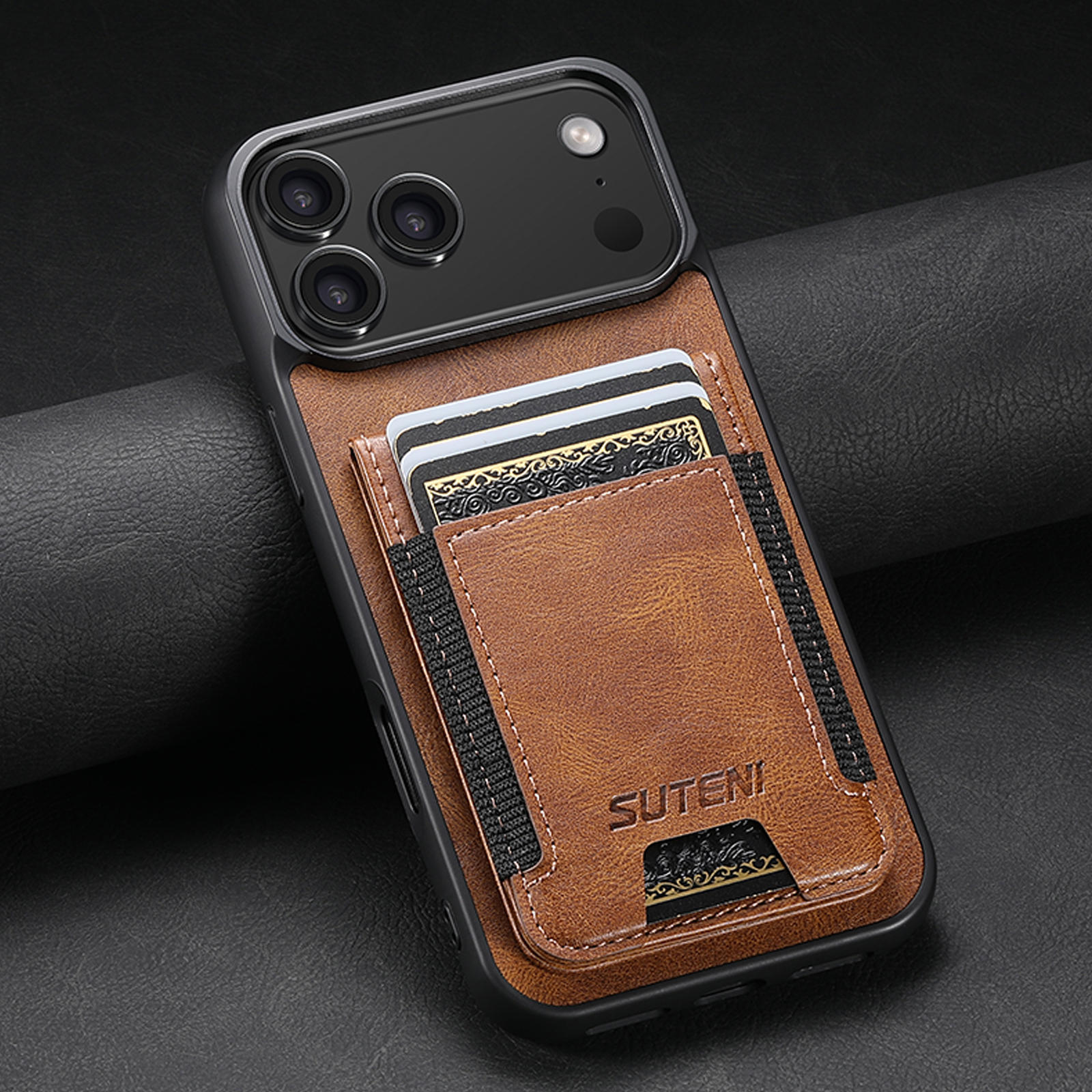SUTENI H03YL Card Holder Phone Case Luxury Faux Leather Stand For iPhone 17 Pro Max 16 Plus 15 14 13 12