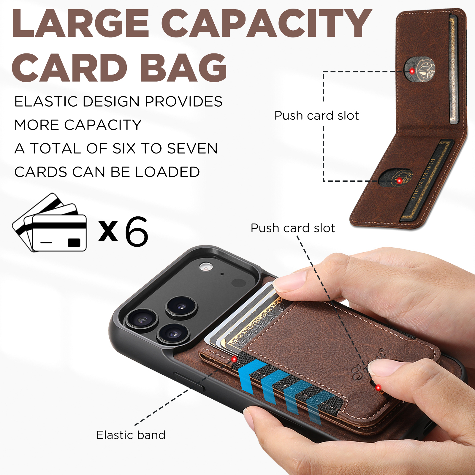 SUTENI H17LZ Magnet Wireless Charging Card Holder Stand Luxury Faux Leather Phone Case For iPhone 17 Pro Max 16 Plus 15 14 13 12