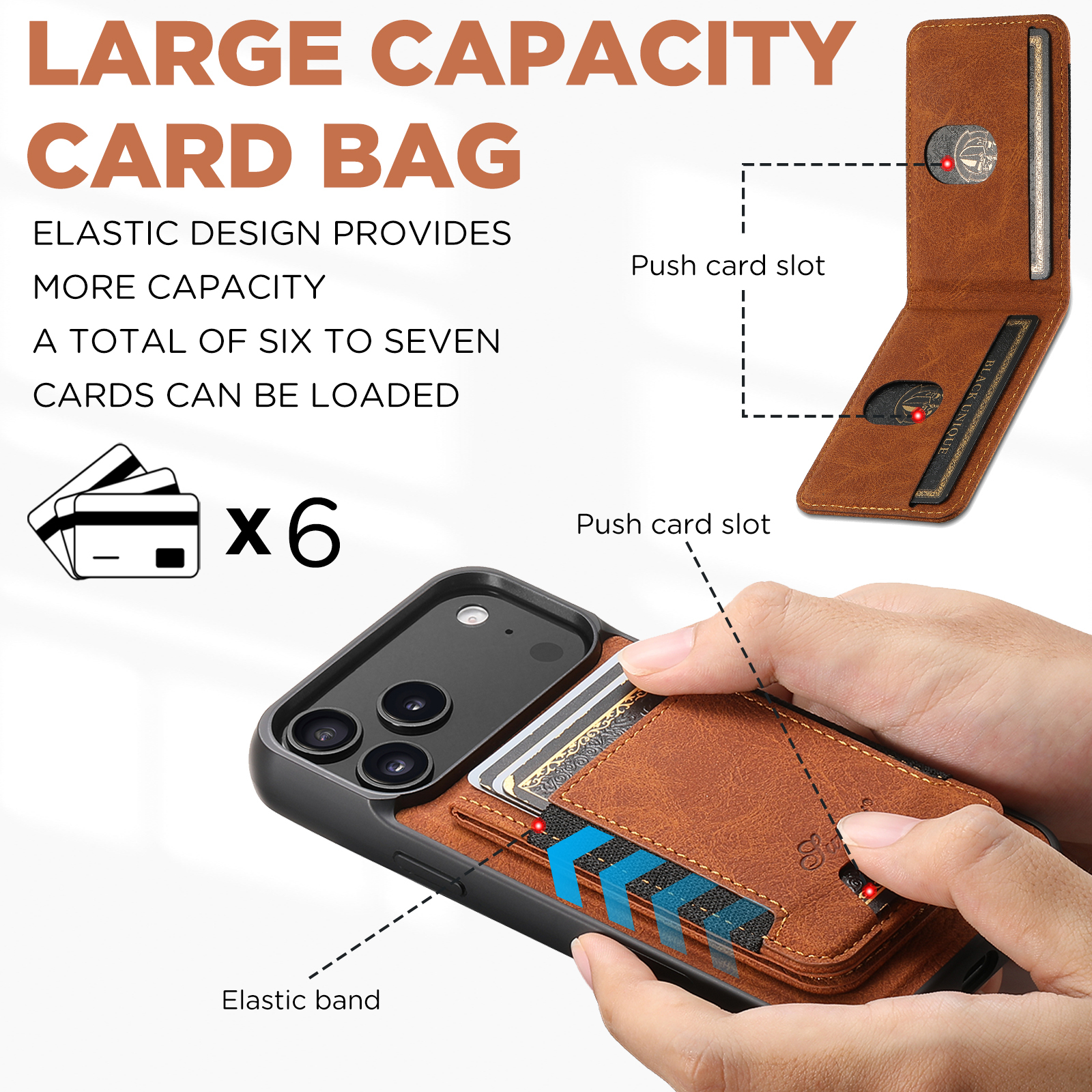 SUTENI H17LZ Magnet Wireless Charging Card Holder Stand Luxury Faux Leather Phone Case For iPhone 17 Pro Max 16 Plus 15 14 13 12