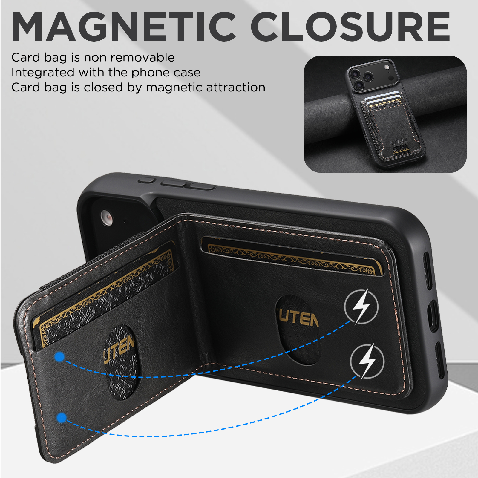 SUTENI H03YL Card Holder Phone Case Luxury Faux Leather Stand For iPhone 17 Pro Max 16 Plus 15 14 13 12