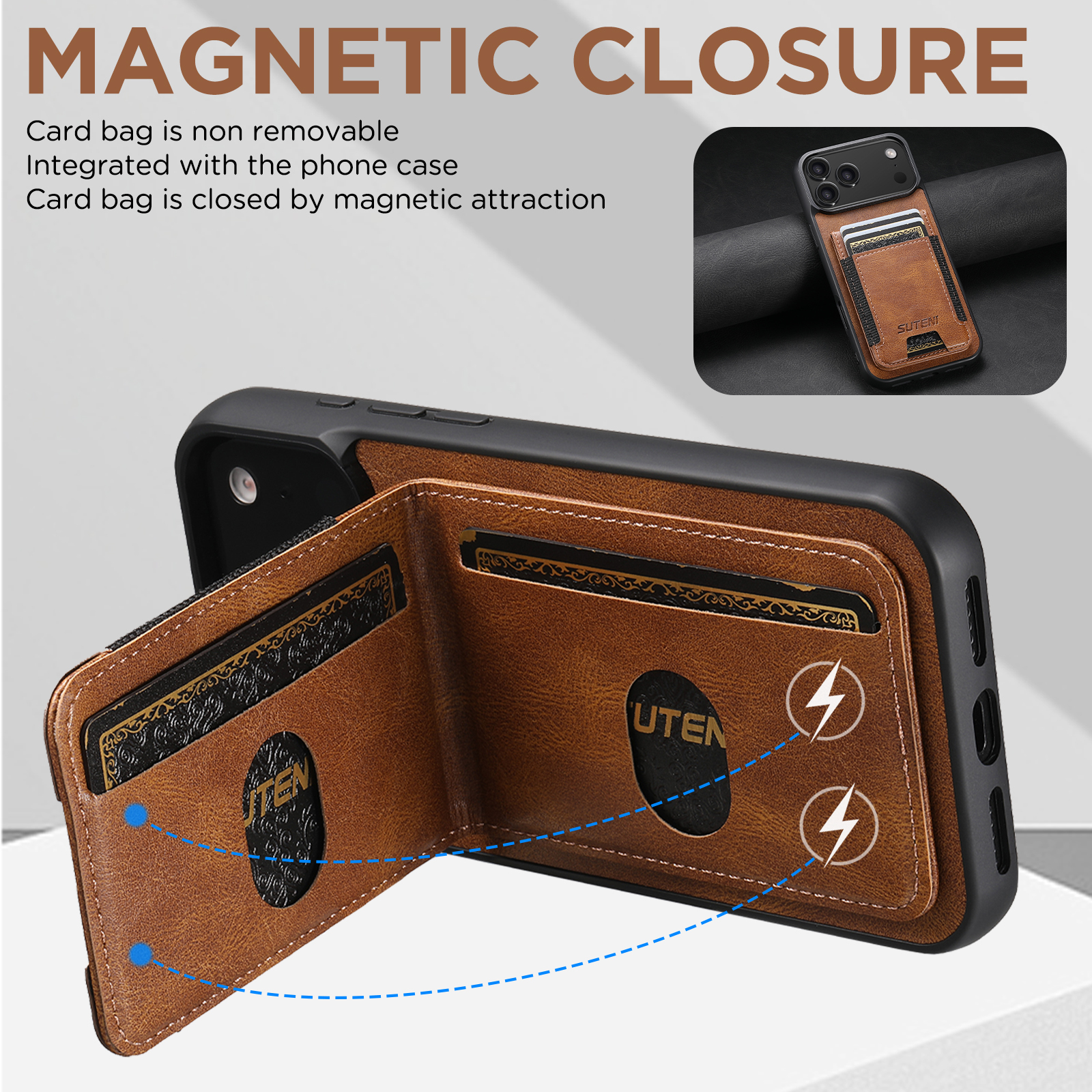 SUTENI H03YL Card Holder Phone Case Luxury Faux Leather Stand For iPhone 17 Pro Max 16 Plus 15 14 13 12