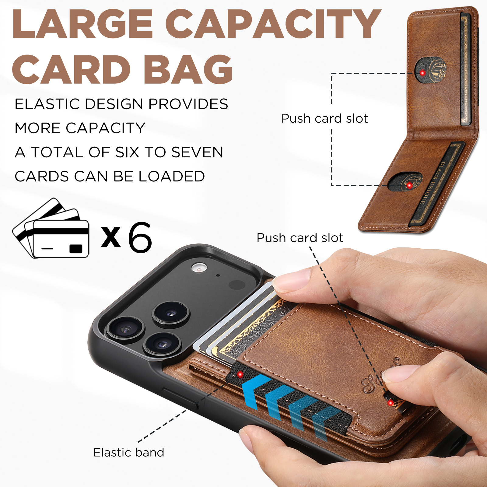 SUTENI H17YL Faux Leather Phone Case Wireless Charging Magnet Card Holder Stand For iPhone 17 Pro Max 16 Plus 15 14 13 12