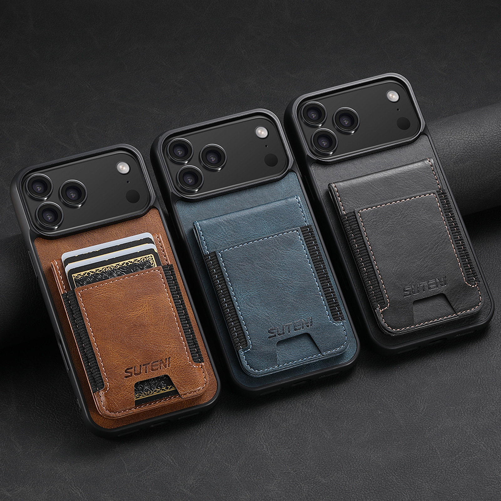 SUTENI H03YL Card Holder Phone Case Luxury Faux Leather Stand For iPhone 17 Pro Max 16 Plus 15 14 13 12