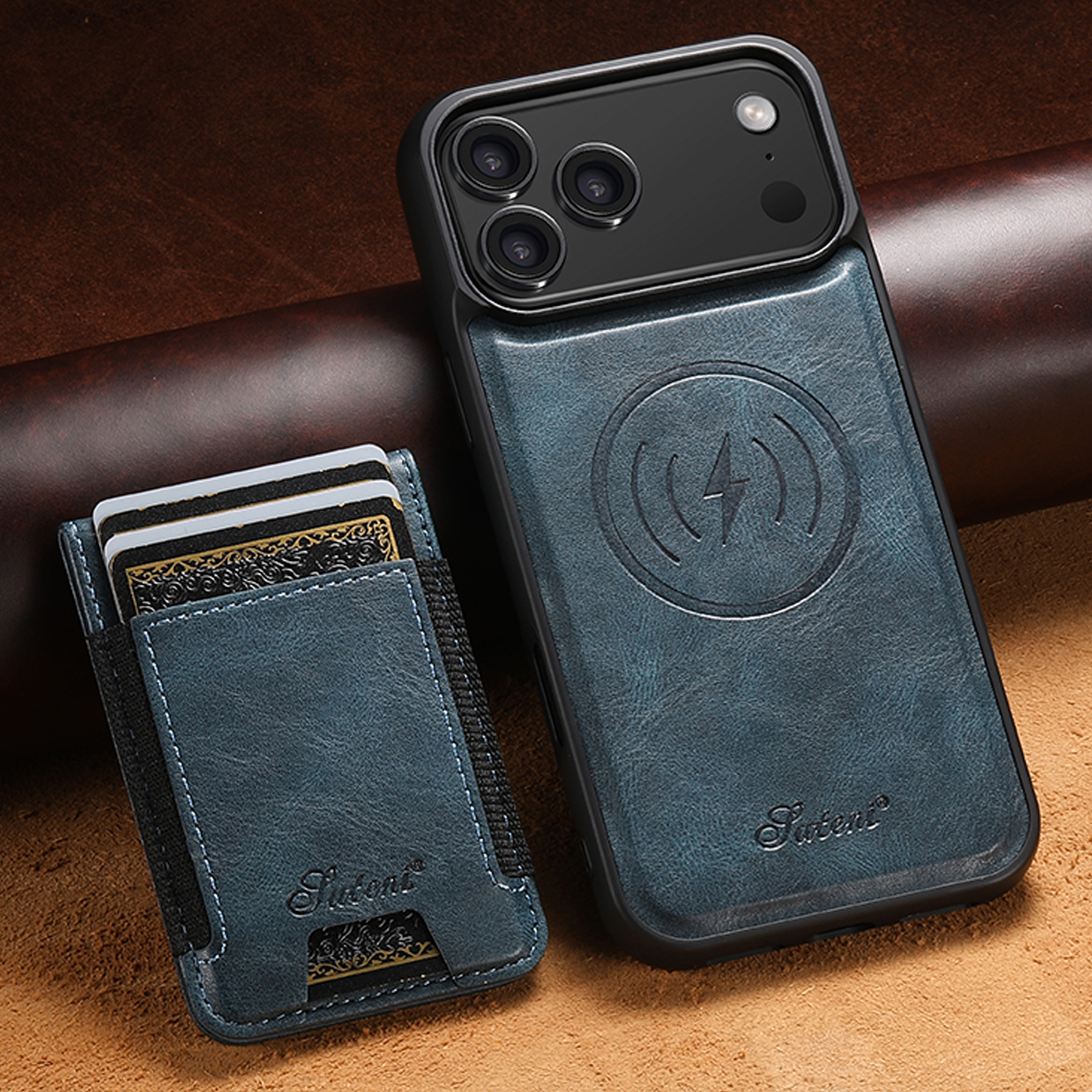 SUTENI H17YL Faux Leather Phone Case Wireless Charging Magnet Card Holder Stand For iPhone 17 Pro Max 16 Plus 15 14 13 12