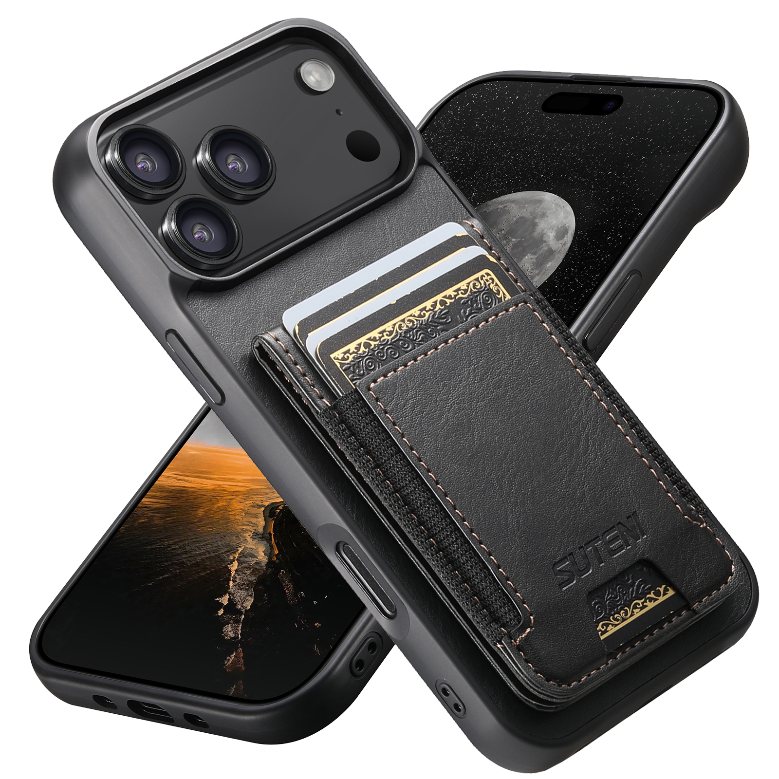 SUTENI H03YL Card Holder Phone Case Luxury Faux Leather Stand For iPhone 17 Pro Max 16 Plus 15 14 13 12