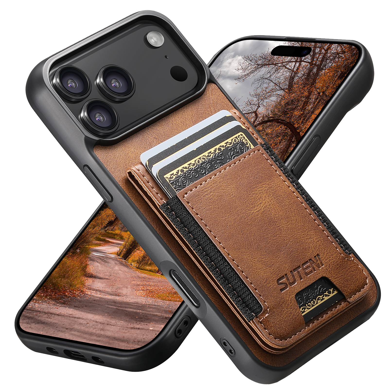 SUTENI H03YL Card Holder Phone Case Luxury Faux Leather Stand For iPhone 17 Pro Max 16 Plus 15 14 13 12
