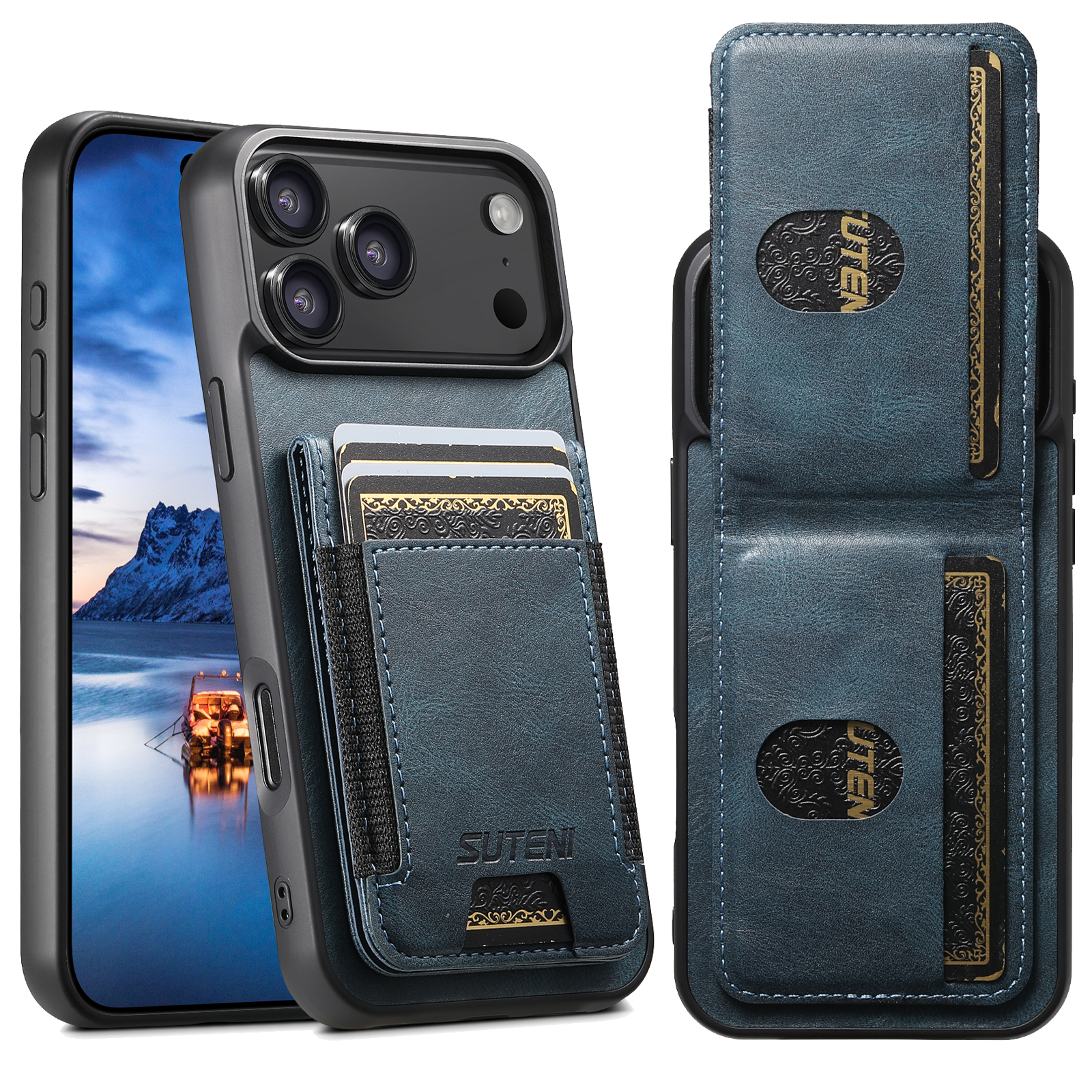 SUTENI H03YL Card Holder Phone Case Luxury Faux Leather Stand For iPhone 17 Pro Max 16 Plus 15 14 13 12