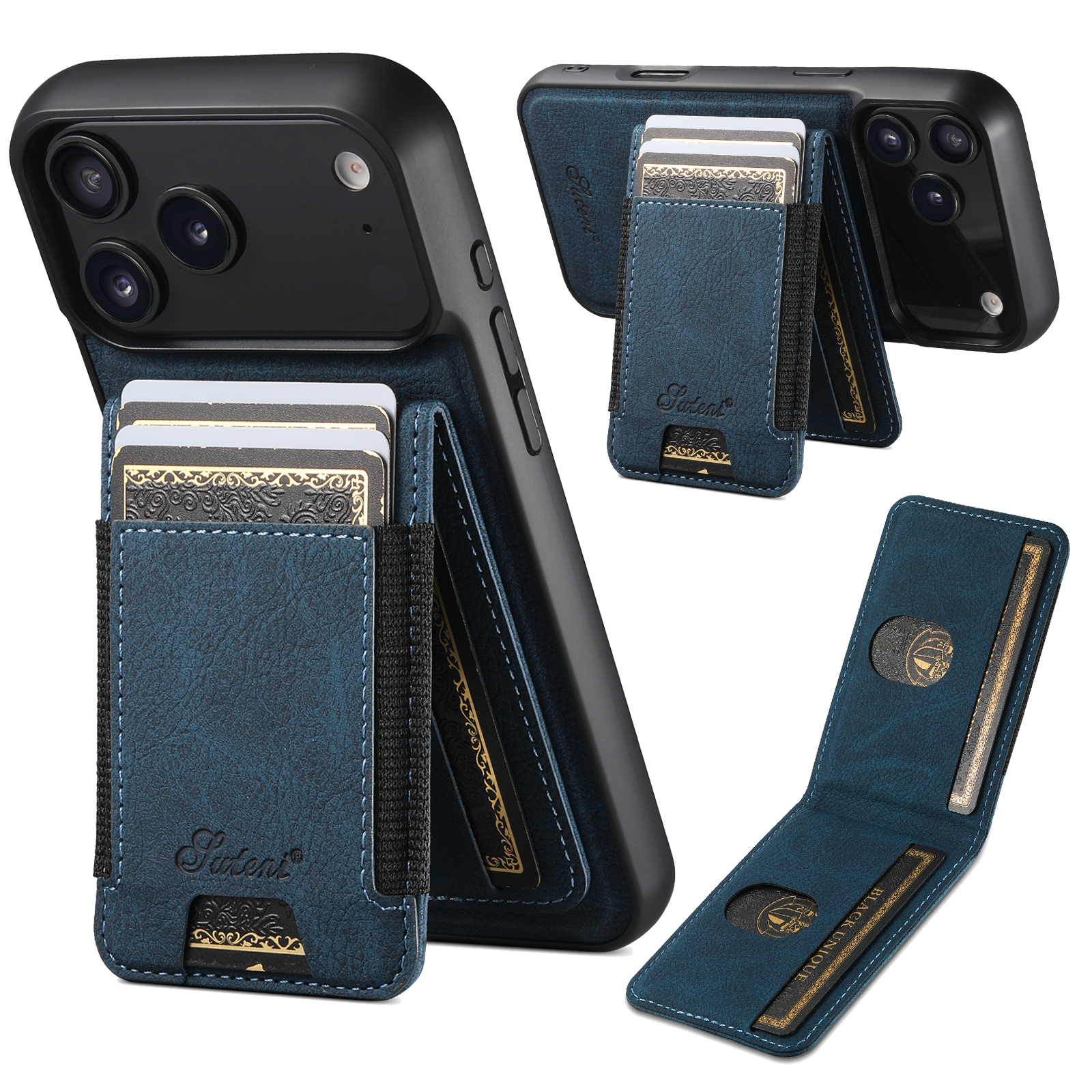 SUTENI H17LZ Magnet Wireless Charging Card Holder Stand Luxury Faux Leather Phone Case For iPhone 17 Pro Max 16 Plus 15 14 13 12