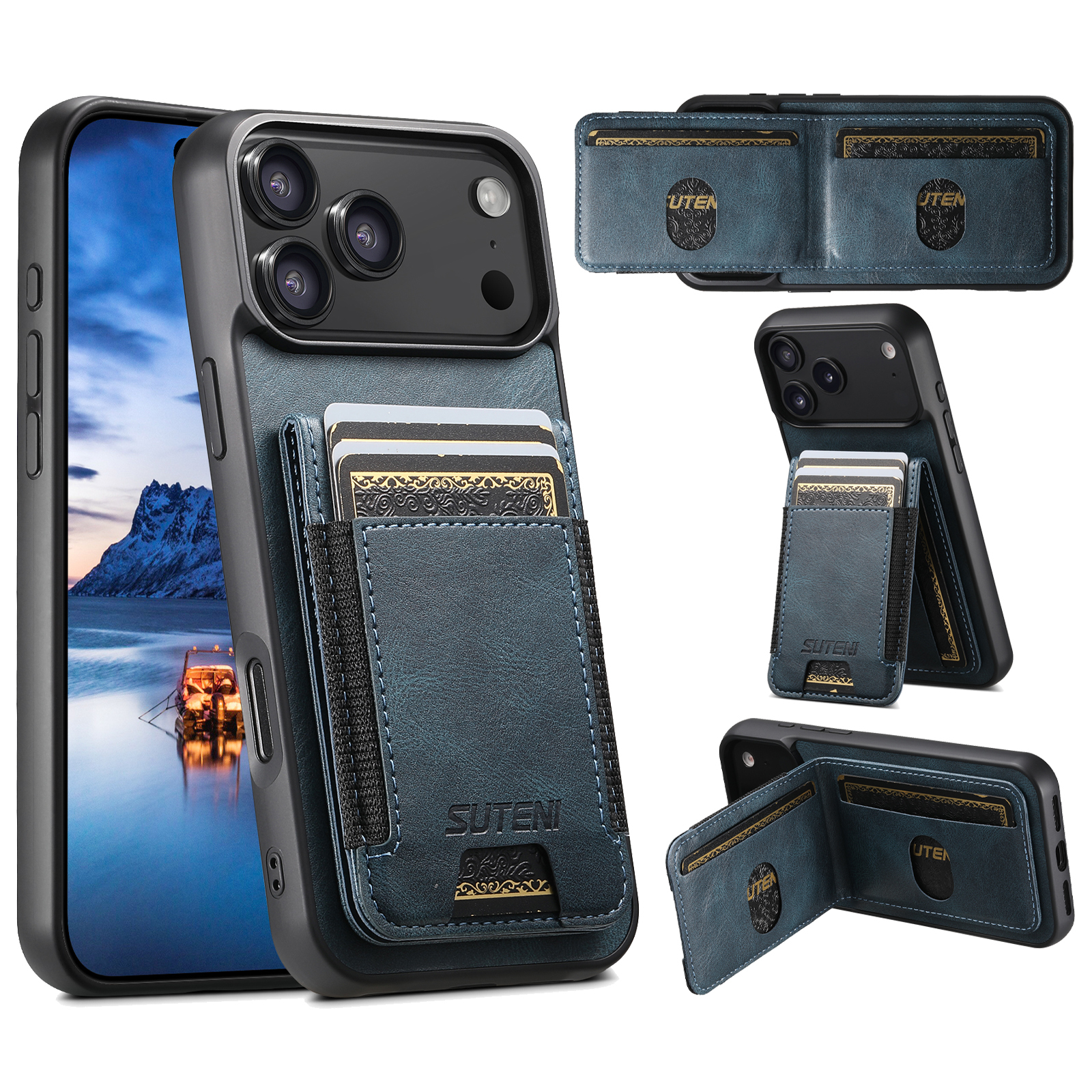 SUTENI H03YL Card Holder Phone Case Luxury Faux Leather Stand For iPhone 17 Pro Max 16 Plus 15 14 13 12