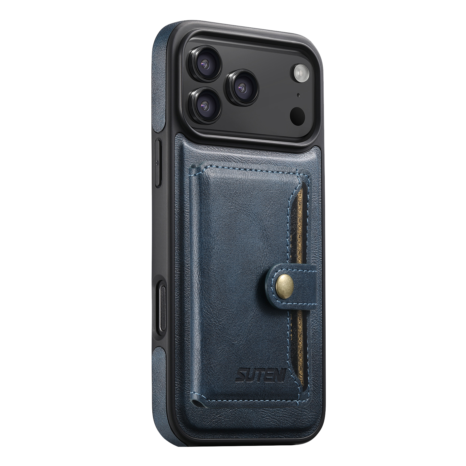 SUTENI M1 Wireless Charging Faux Leather Magnetic Button Card Holder Stand Phone Case Smooth Surface 2-in-1 Wallet For iPhone 17 Pro Max 16 Plus 15 14 13 12