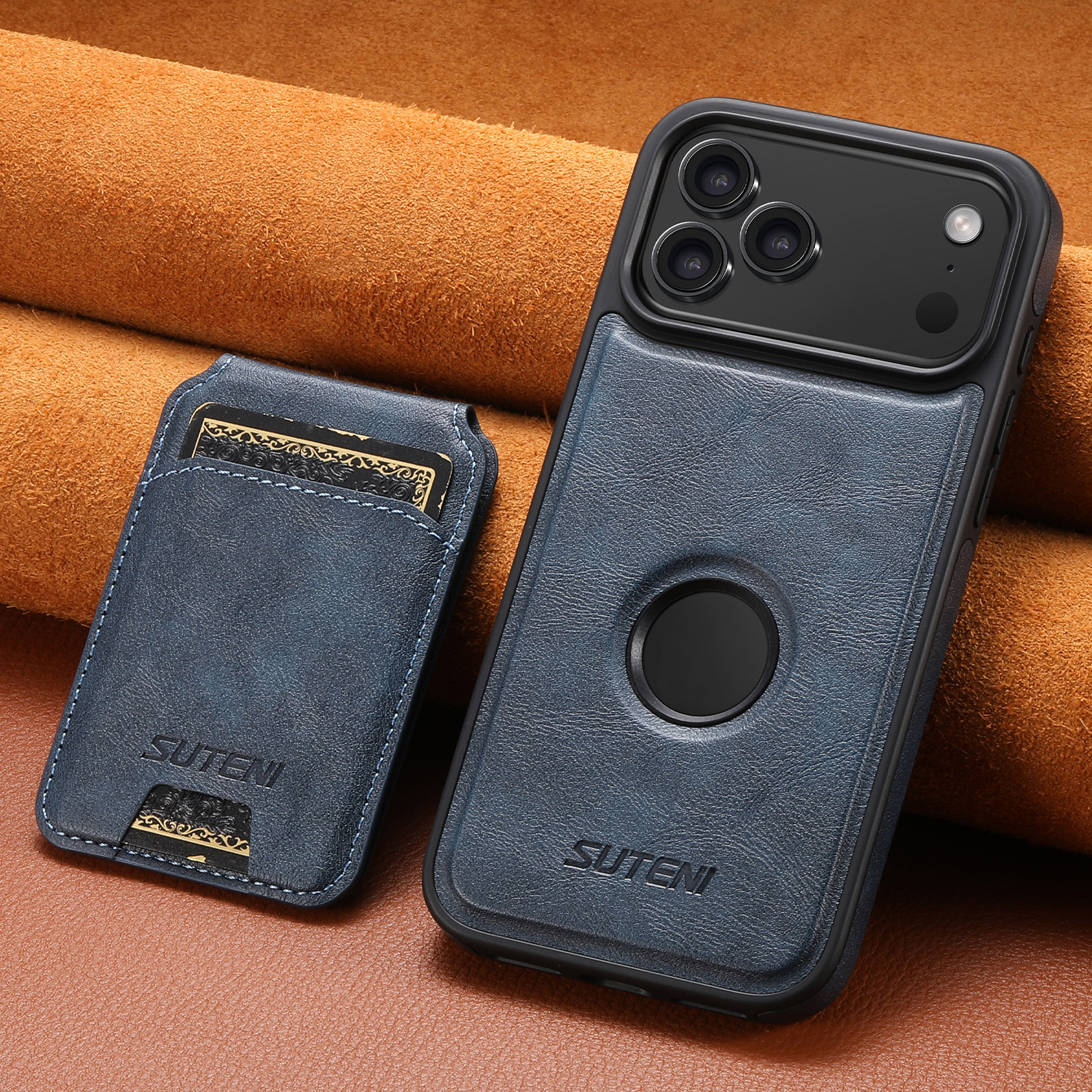SUTENI M2 Faux Leather Phone Case Wireless Charging Magnet Card Holder Stand Smooth Surface 2-in-1 For 17 Pro Max 16 Plus 15 14 13 12