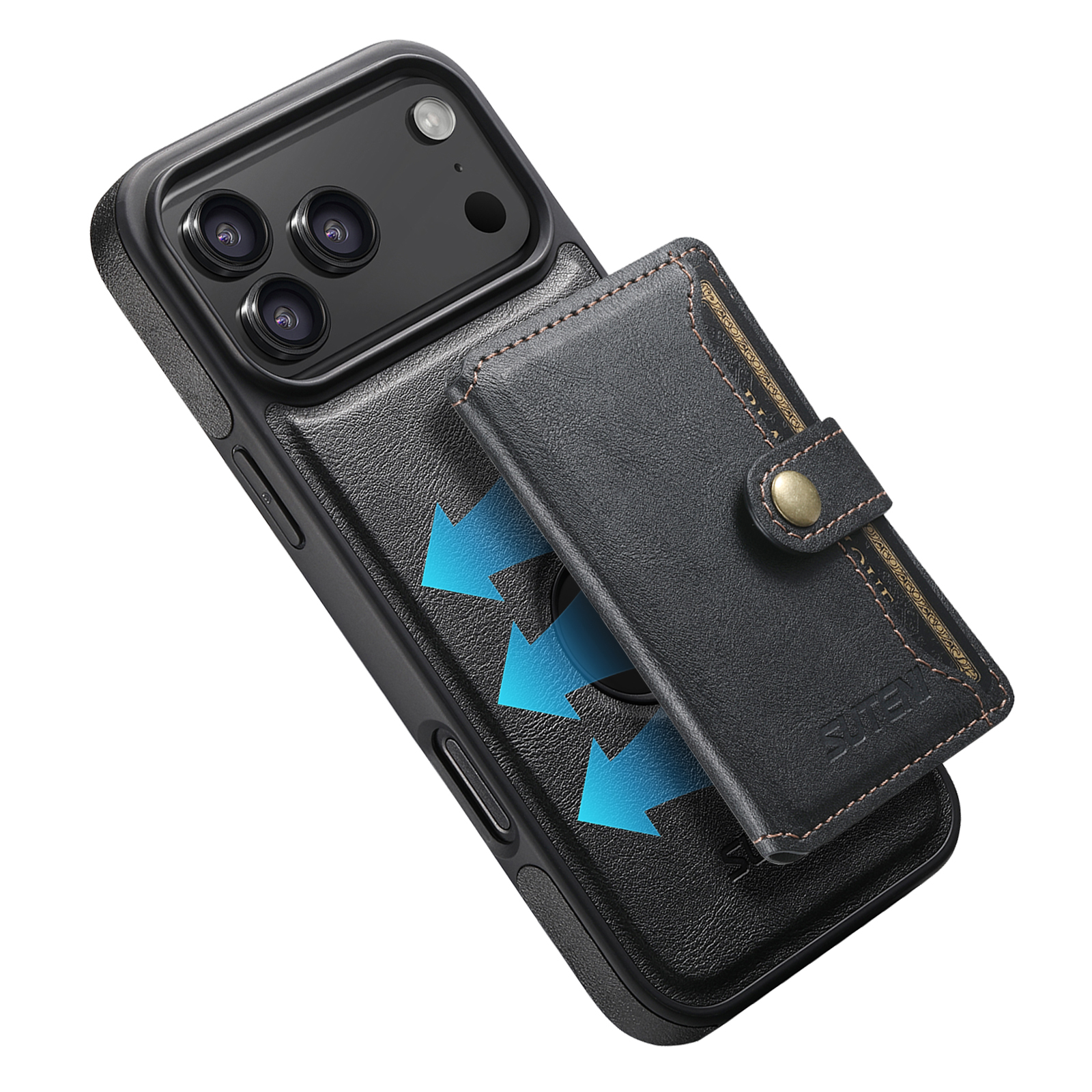 SUTENI M1 Wireless Charging Faux Leather Magnetic Button Card Holder Stand Phone Case Smooth Surface 2-in-1 Wallet For iPhone 17 Pro Max 16 Plus 15 14 13 12