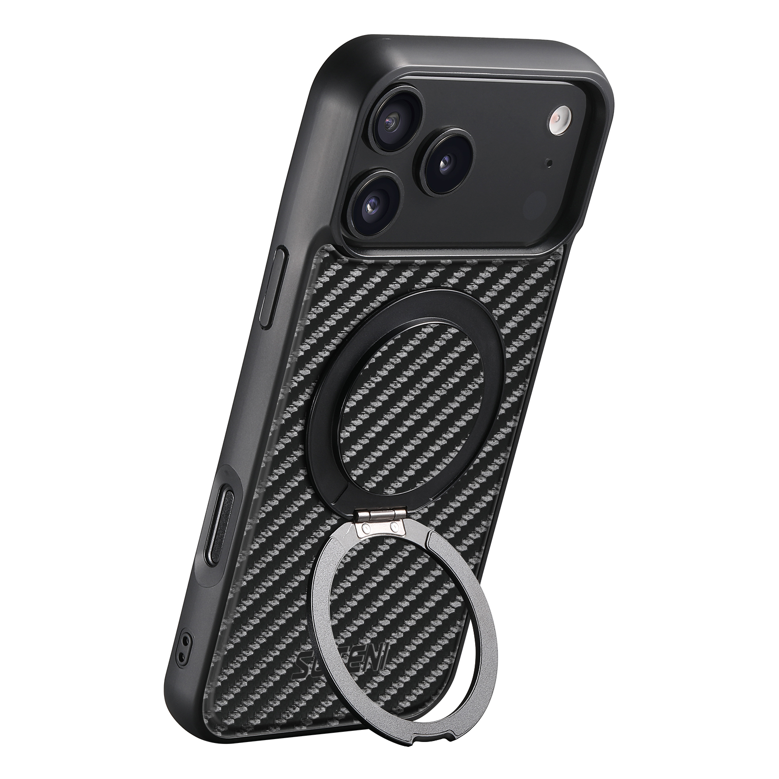 SUTENI G3TXW Magnet Wireless Charging Mobile Phone Case 360° Rotating Stand Faux Leather Ring Buckle For iPhone 17 Pro Max 16 Plus 15 14 13 12
