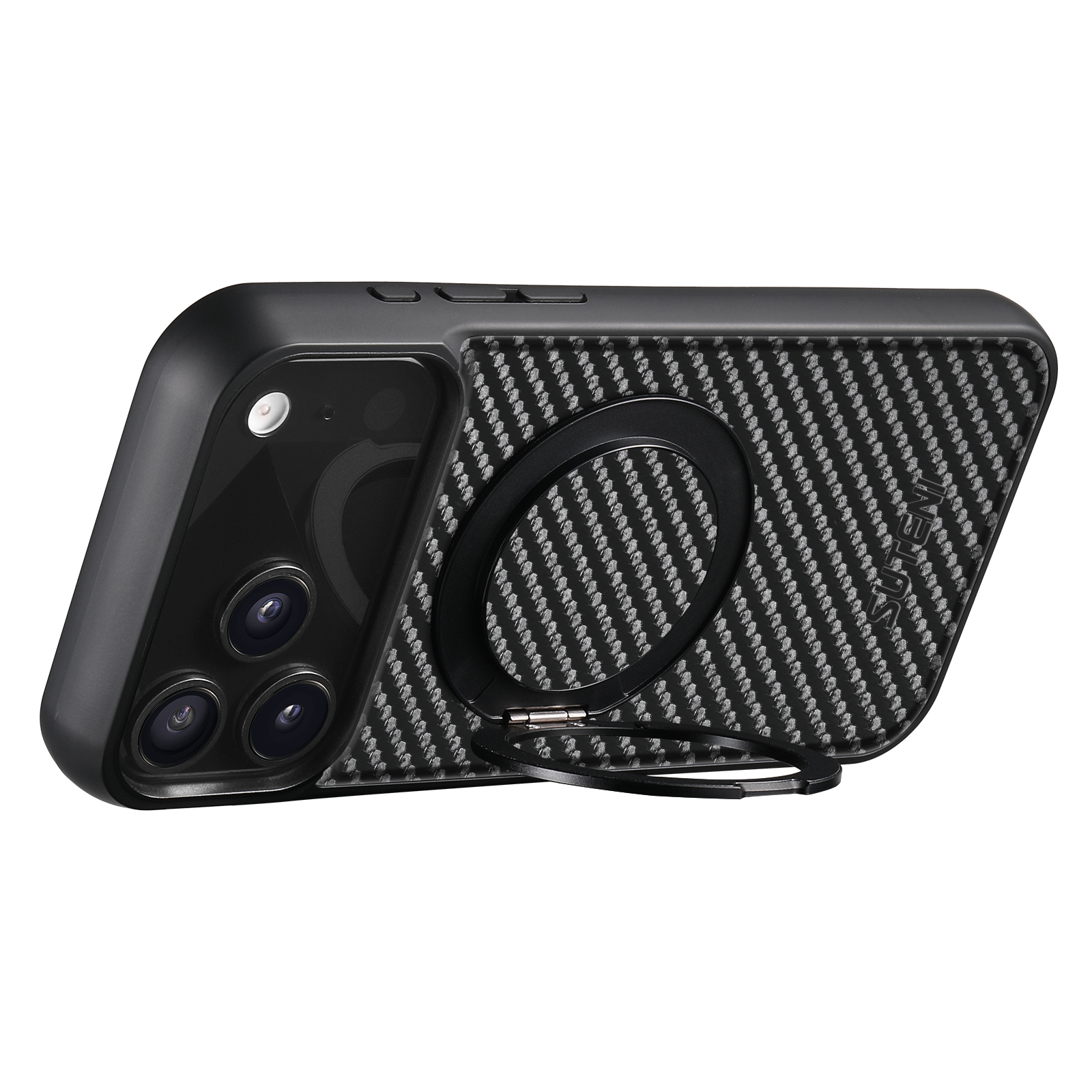 SUTENI G3TXW Magnet Wireless Charging Mobile Phone Case 360° Rotating Stand Faux Leather Ring Buckle For iPhone 17 Pro Max 16 Plus 15 14 13 12