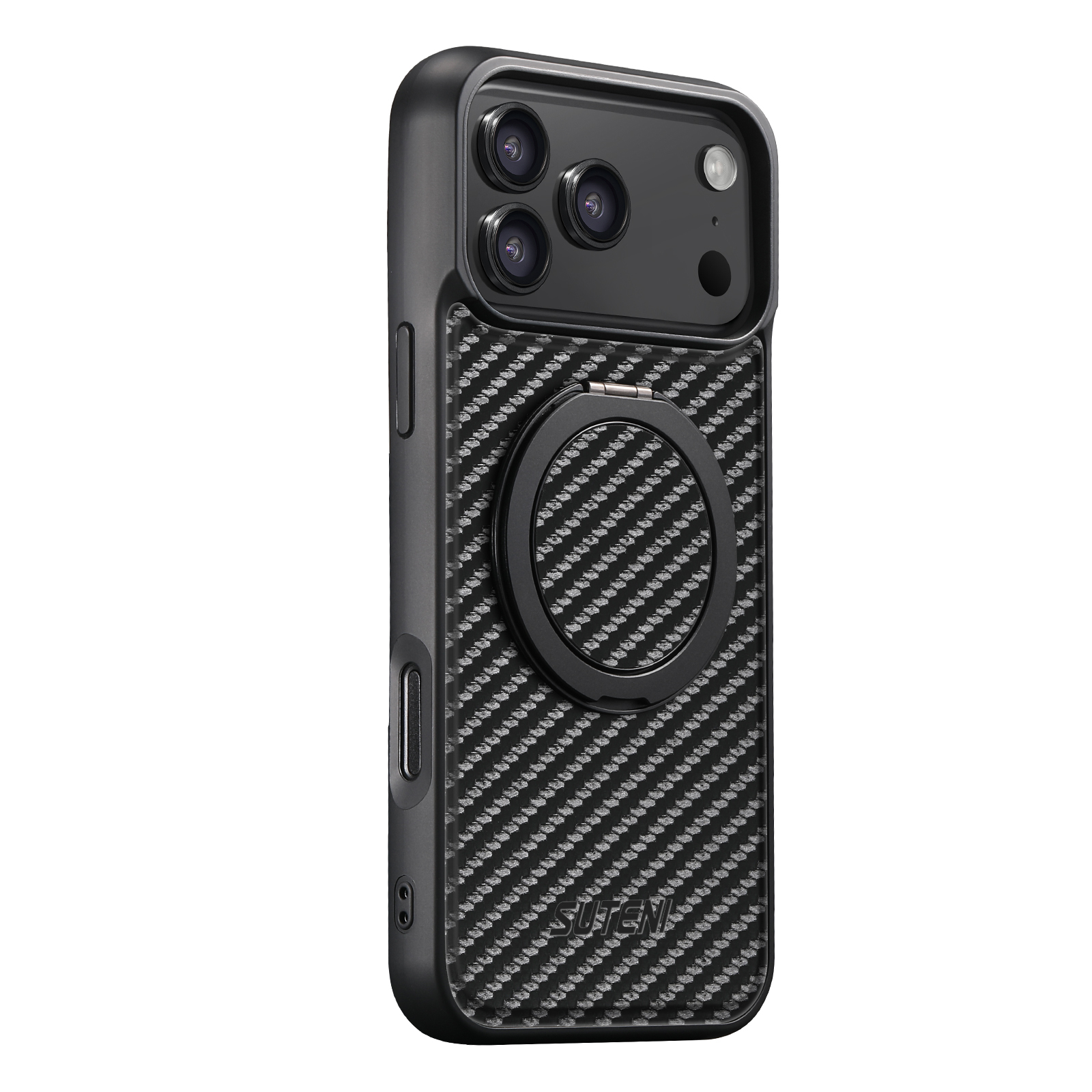 SUTENI G3TXW Magnet Wireless Charging Mobile Phone Case 360° Rotating Stand Faux Leather Ring Buckle For iPhone 17 Pro Max 16 Plus 15 14 13 12
