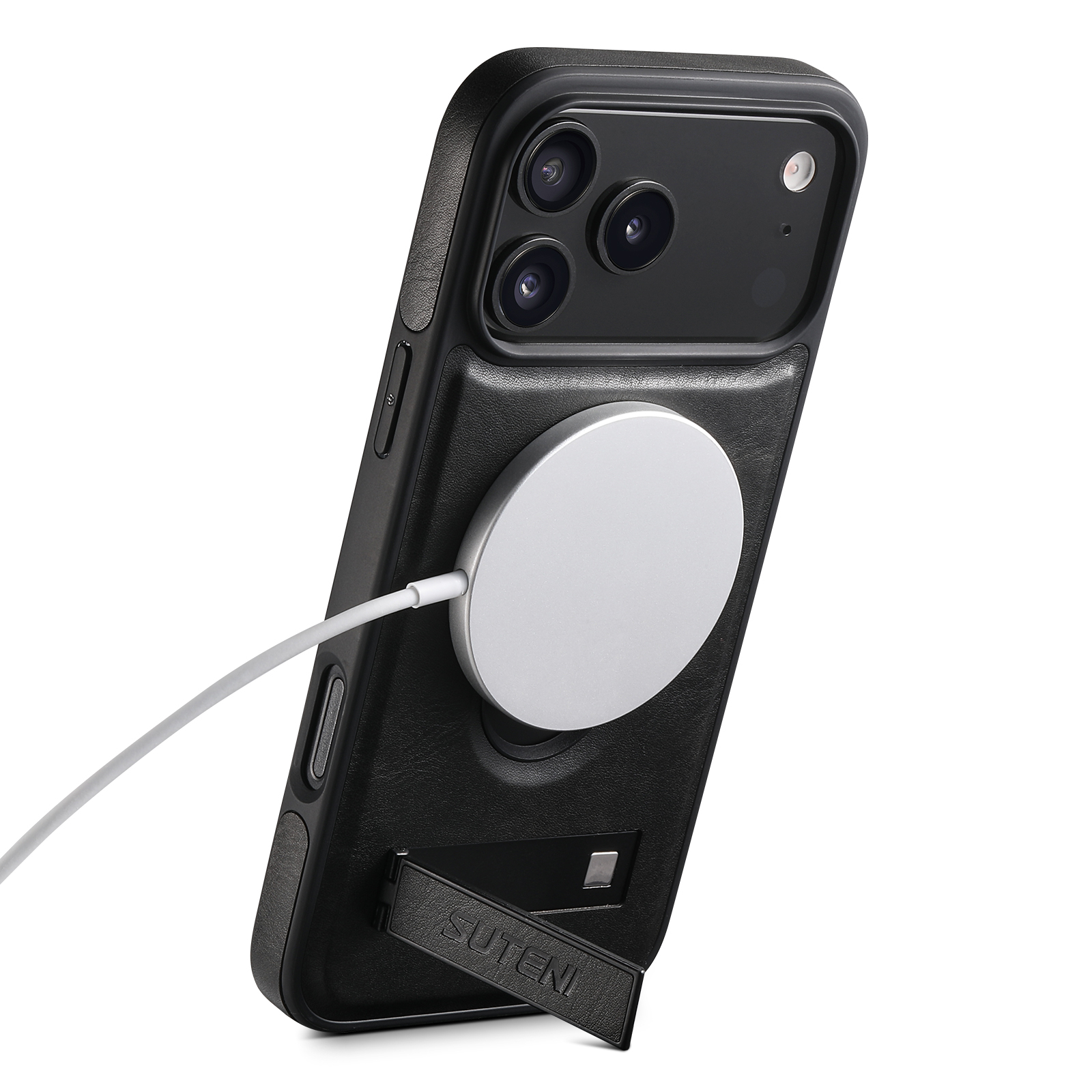SUTENI G2YL Luxury Faux Leather Phone Case Stand Magnet Wireless Charging Smooth Surface For iPhone 17 Pro Max 16 Plus 15 14 13 12