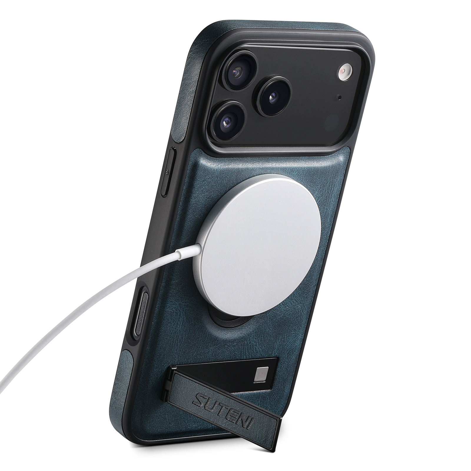 SUTENI G2YL Luxury Faux Leather Phone Case Stand Magnet Wireless Charging Smooth Surface For iPhone 17 Pro Max 16 Plus 15 14 13 12