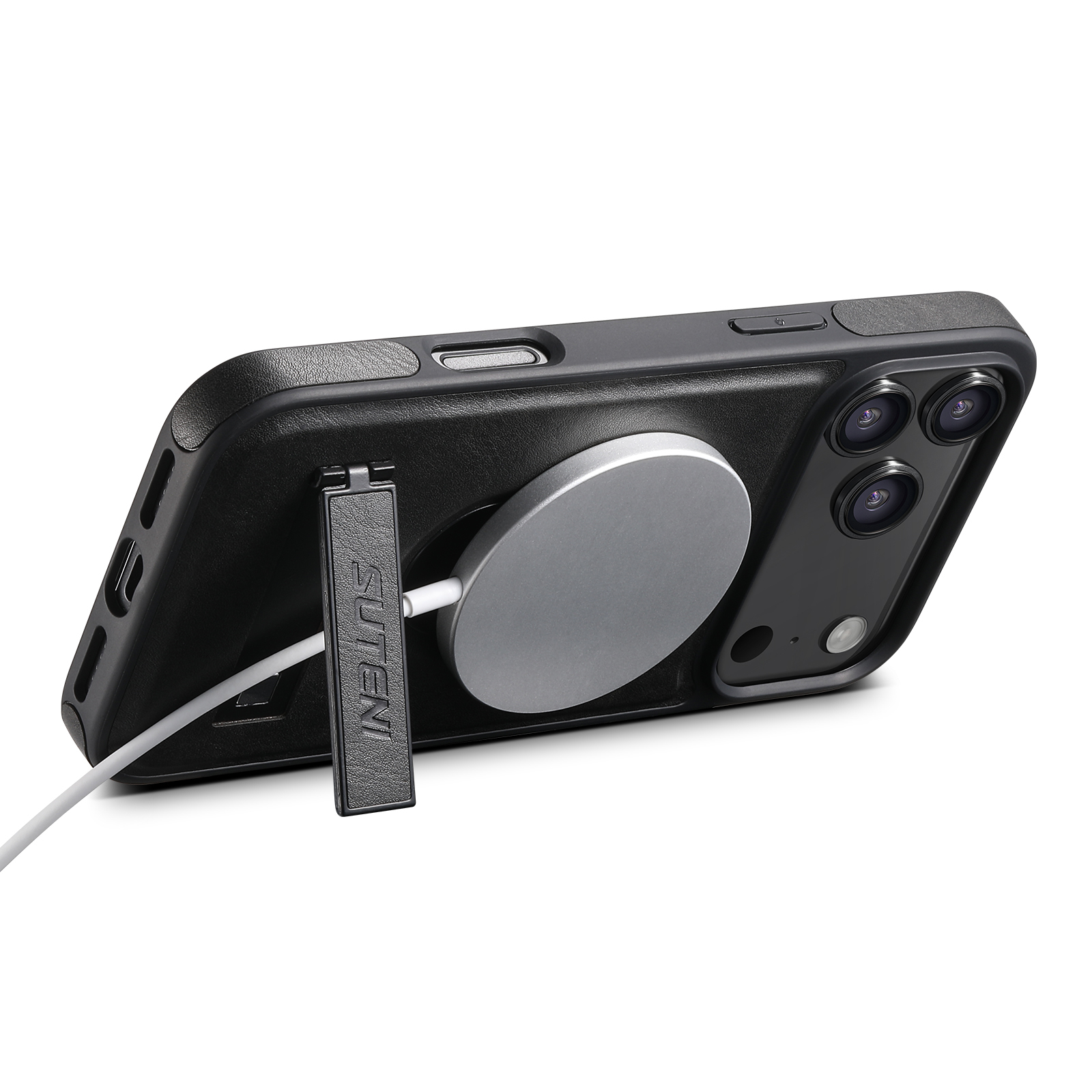 SUTENI G2YL Luxury Faux Leather Phone Case Stand Magnet Wireless Charging Smooth Surface For iPhone 17 Pro Max 16 Plus 15 14 13 12