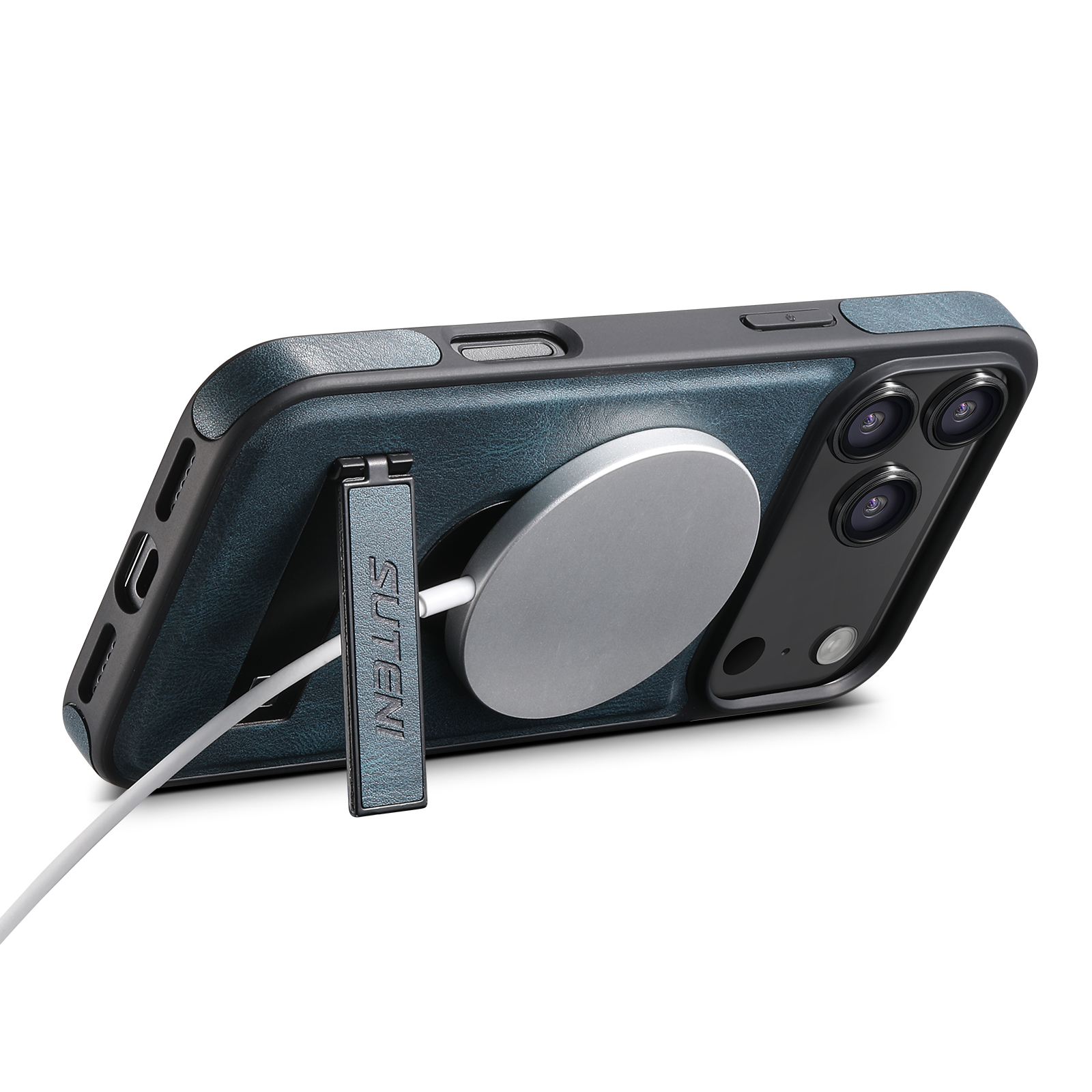 SUTENI G2YL Luxury Faux Leather Phone Case Stand Magnet Wireless Charging Smooth Surface For iPhone 17 Pro Max 16 Plus 15 14 13 12