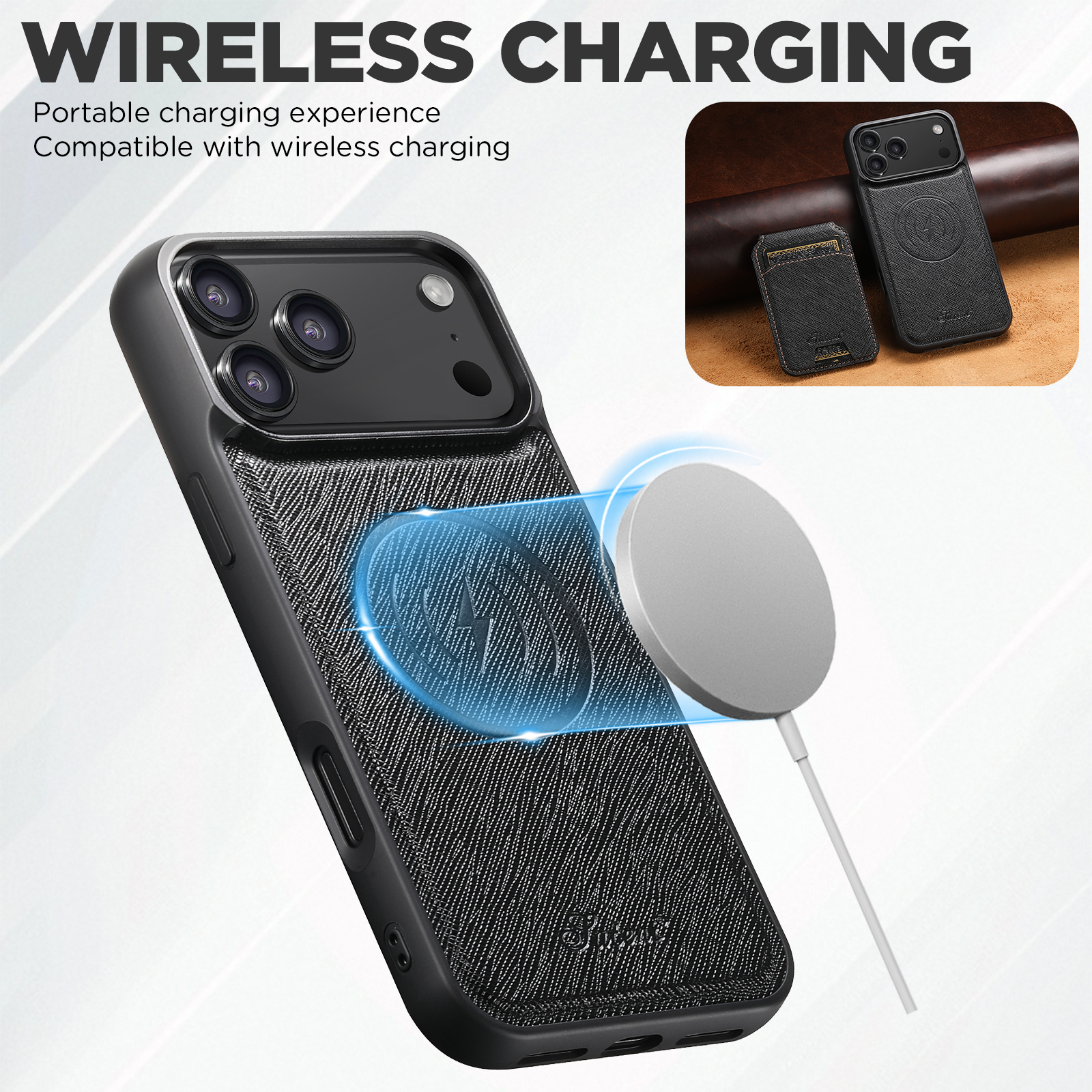 SUTENI H18SZ Phone Case Wireless Charging Magnet Card Holder Stand Faux Leather For iPhone 17 Pro Max 16 Plus 15 14 13 12